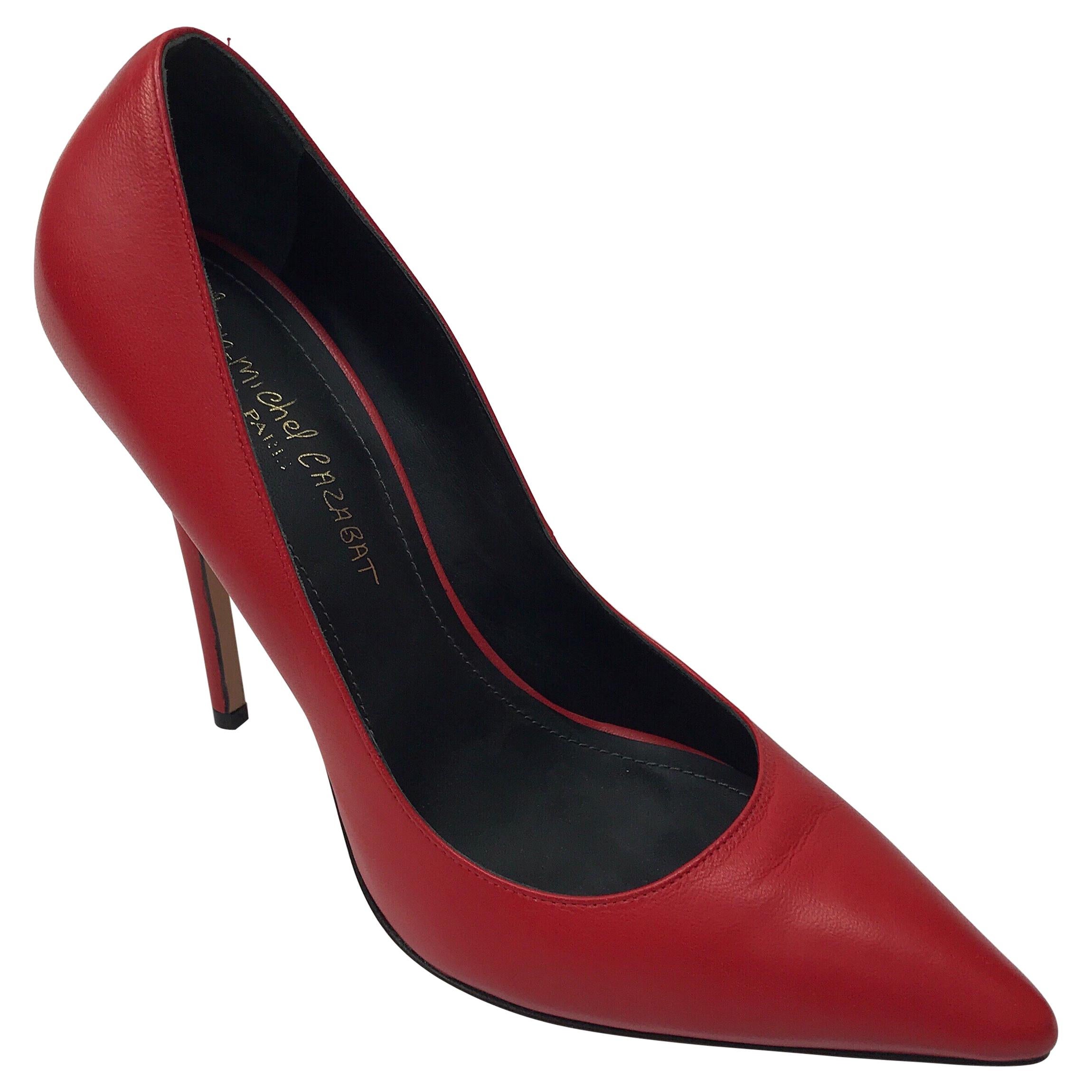 JEAN-MICHEL CAZABAT Red Leather Pointed Toe Pumps - 41 For Sale