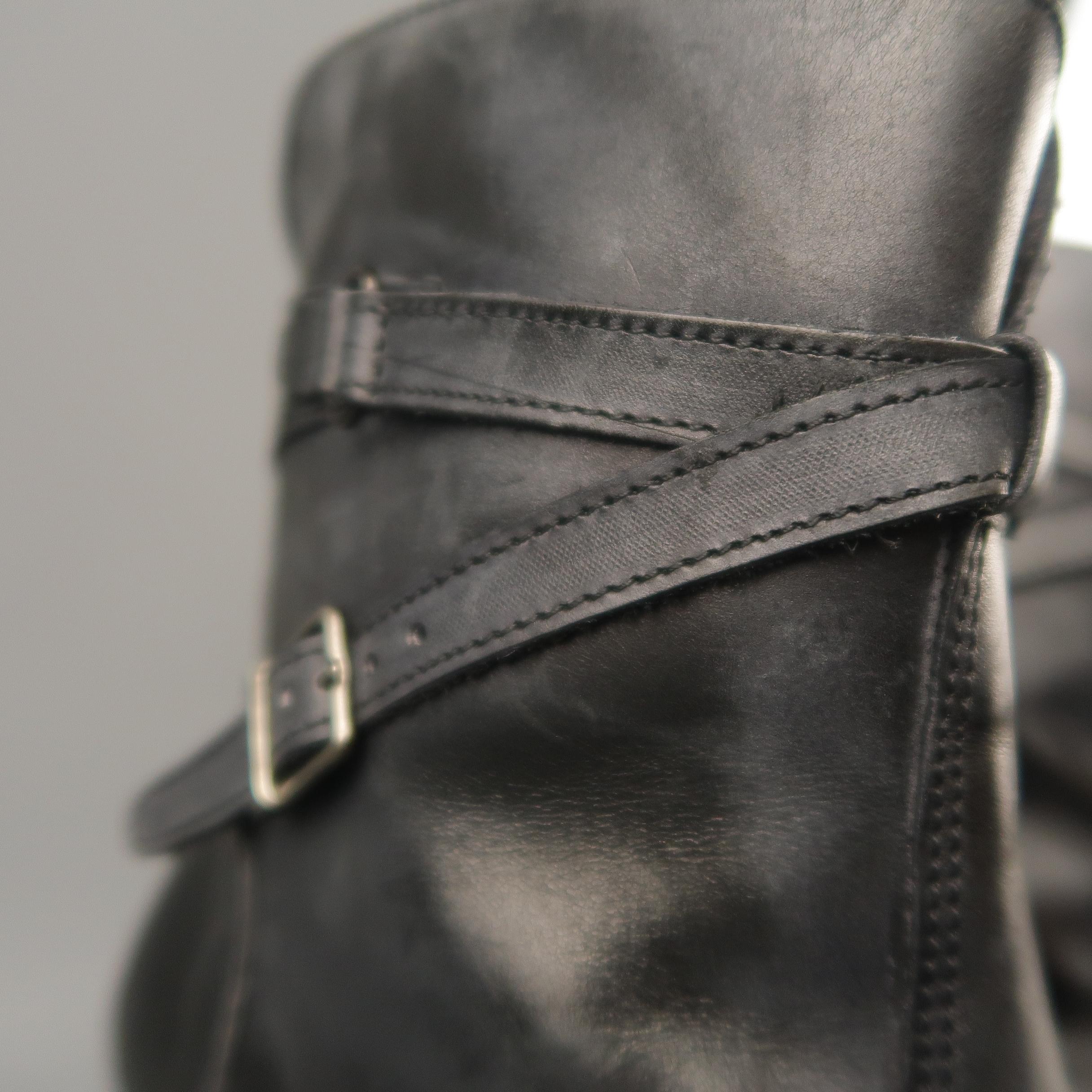 JEAN-MICHEL CAZABAT Size 8 Black & Grey Antique Leather Wrap Around Boots 1
