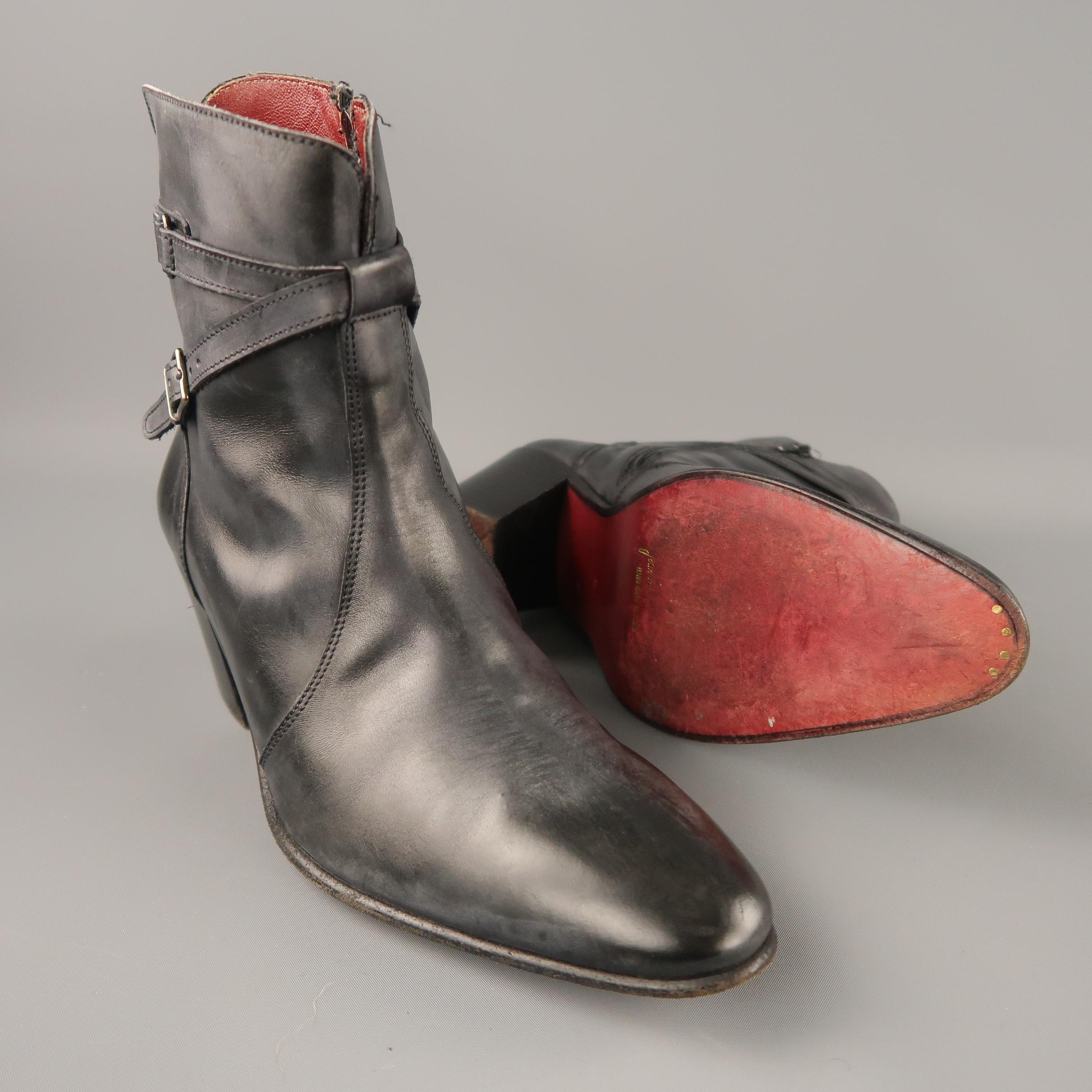 JEAN-MICHEL CAZABAT Size 8 Black & Grey Antique Leather Wrap Around Boots 2