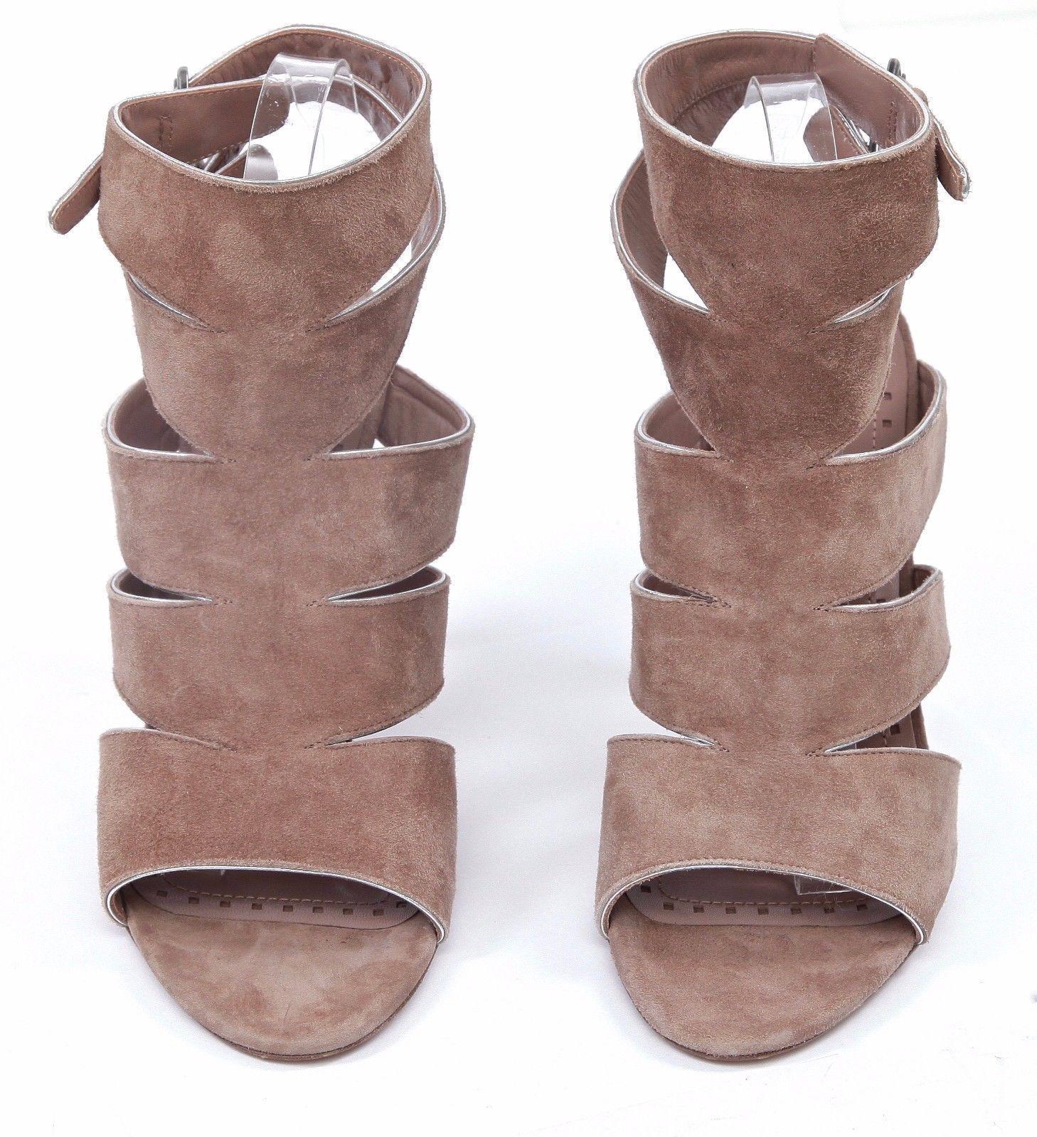 JEAN-MICHEL CAZABAT Suede Leather Sandal Rose Silver Gladiator Strappy Sz 40 In Good Condition For Sale In Hollywood, FL
