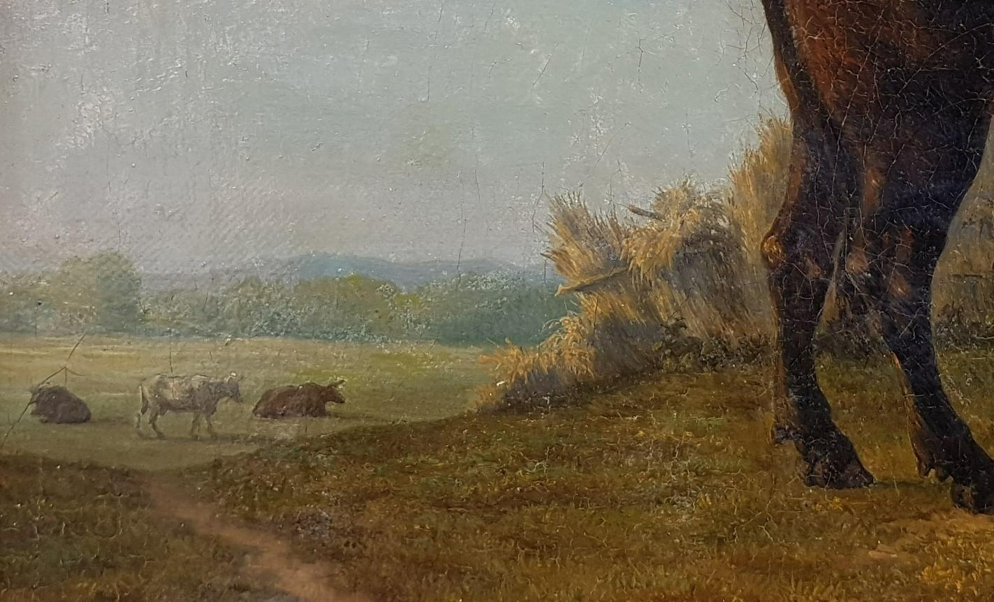 Painting Oil canvas CELS Romantic belgian Landscape animal mid 19th Bull Field - Brown Animal Painting by Jean-Michel CELS