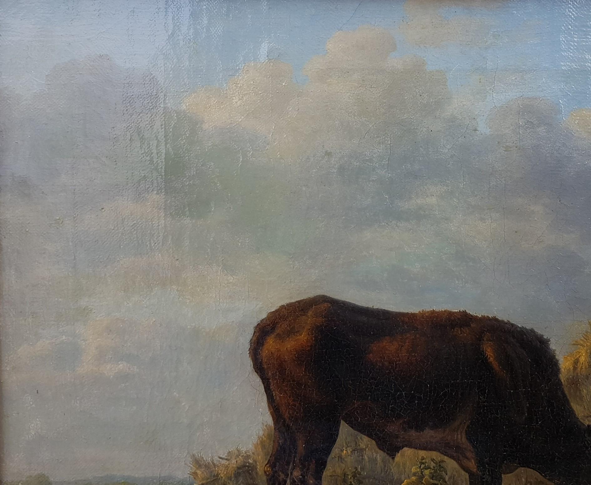 Painting Oil canvas CELS Romantic belgian Landscape animal mid 19th Bull Field For Sale 4