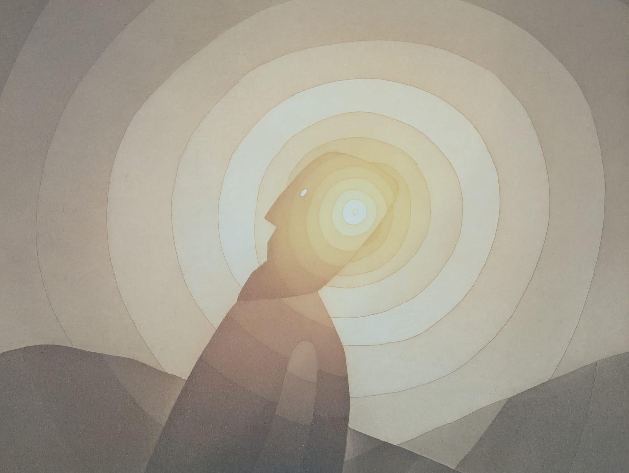 Un son - Beige Abstract Print par Jean Michel Folon