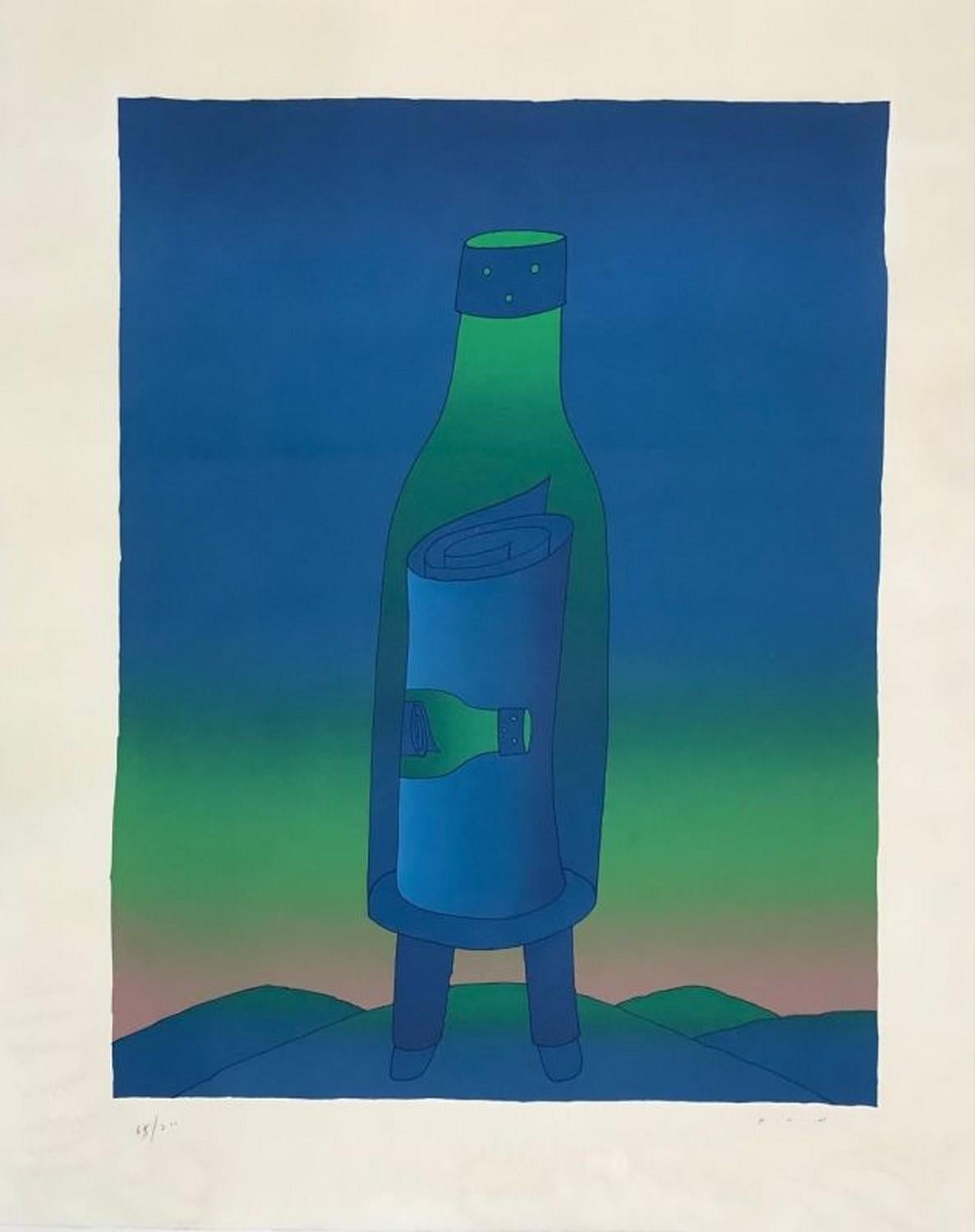 Jean Michel Folon Abstract Print - The Bottled Message 