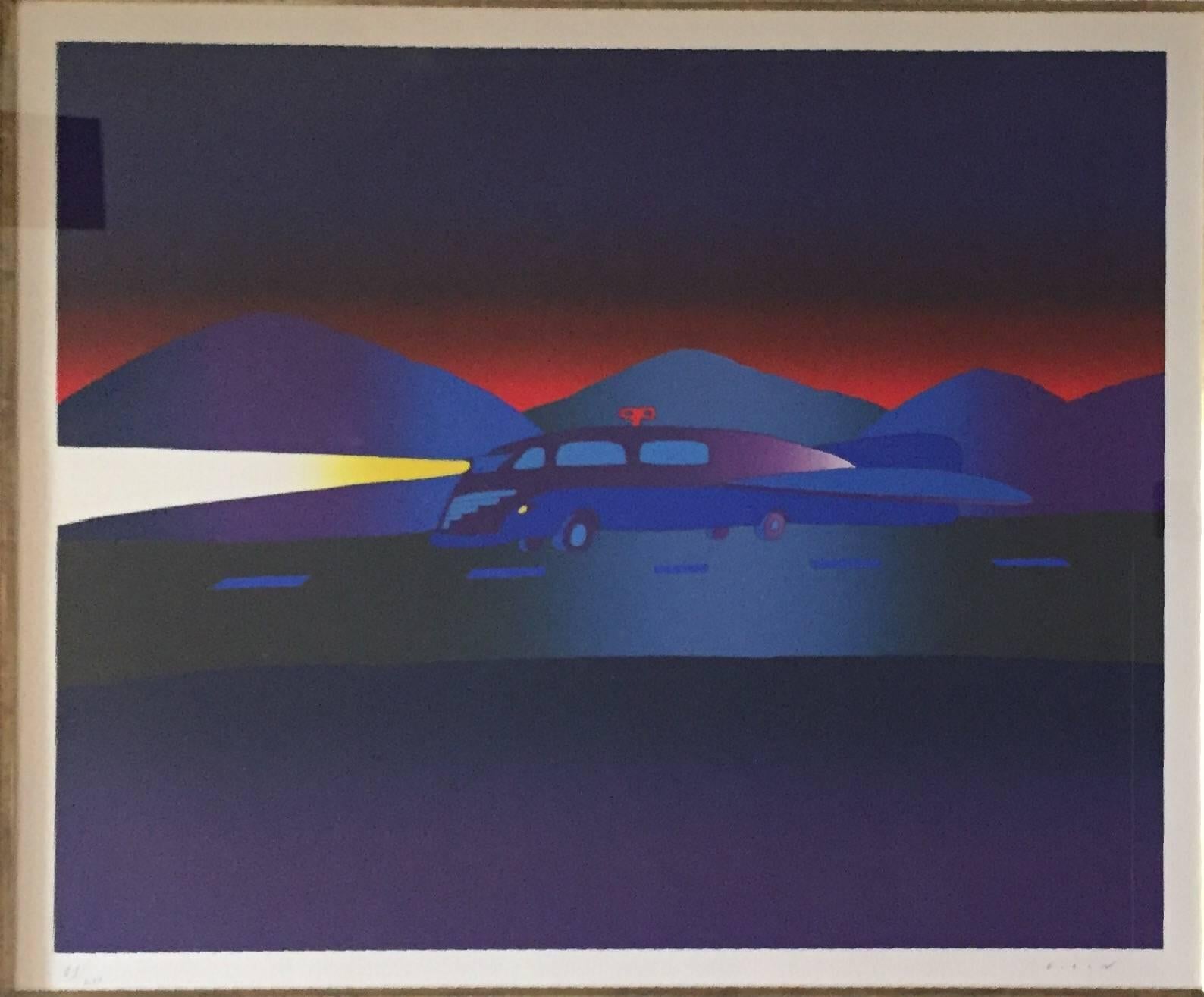 Train Silkscreen Hand Signed Belgian Modernist Folon - Print by Jean Michel Folon