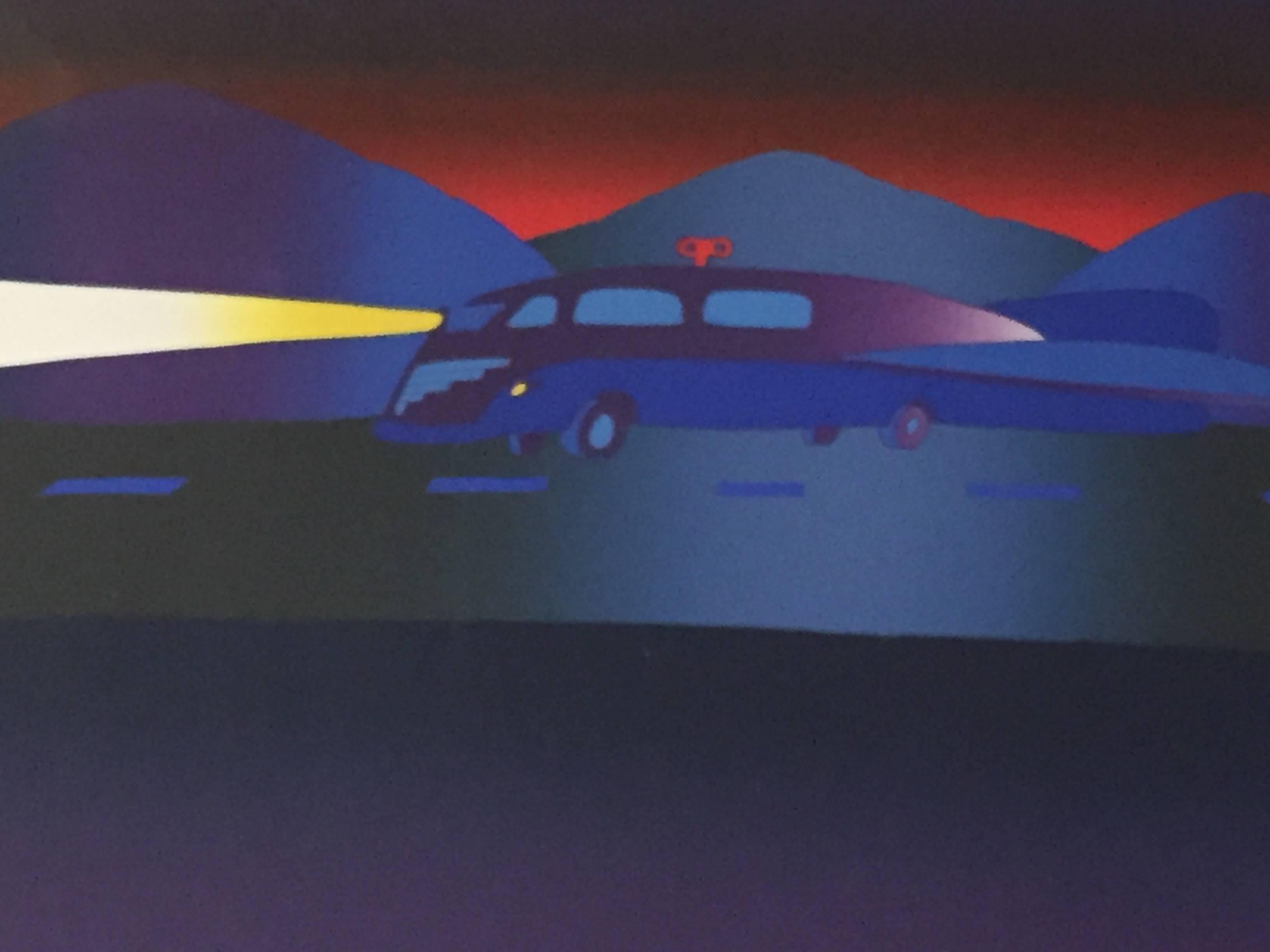 Train Silkscreen Hand Signed Belgian Modernist Folon - Gray Landscape Print by Jean Michel Folon