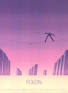Sérigraphie du surréalisme Tightrope Walker/Equlibriste de Jean-Michel Folon, 1973