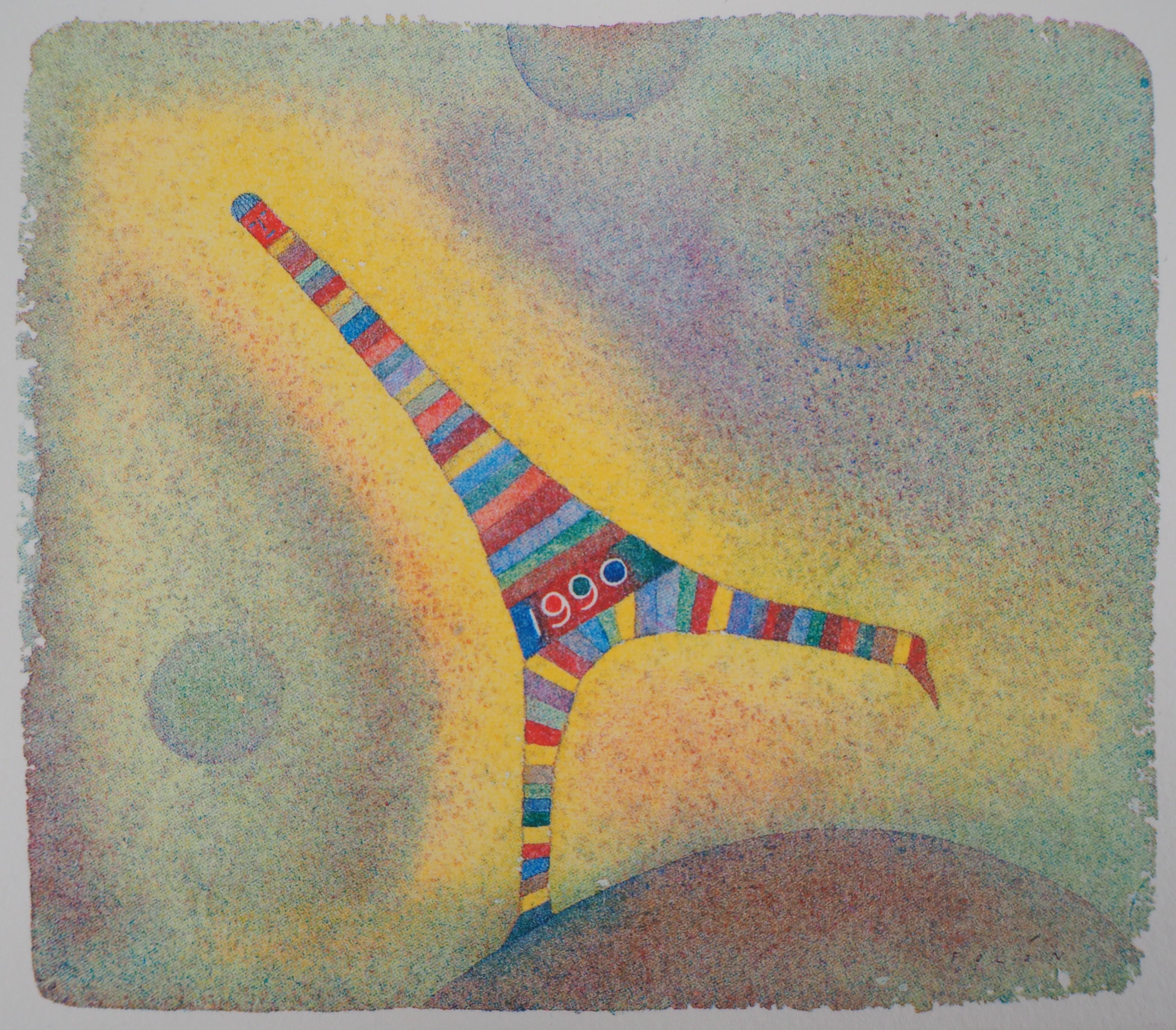 Jean-Michel Folon Figurative Print – Dancing Eiffel Tower - Screen Print, 1990