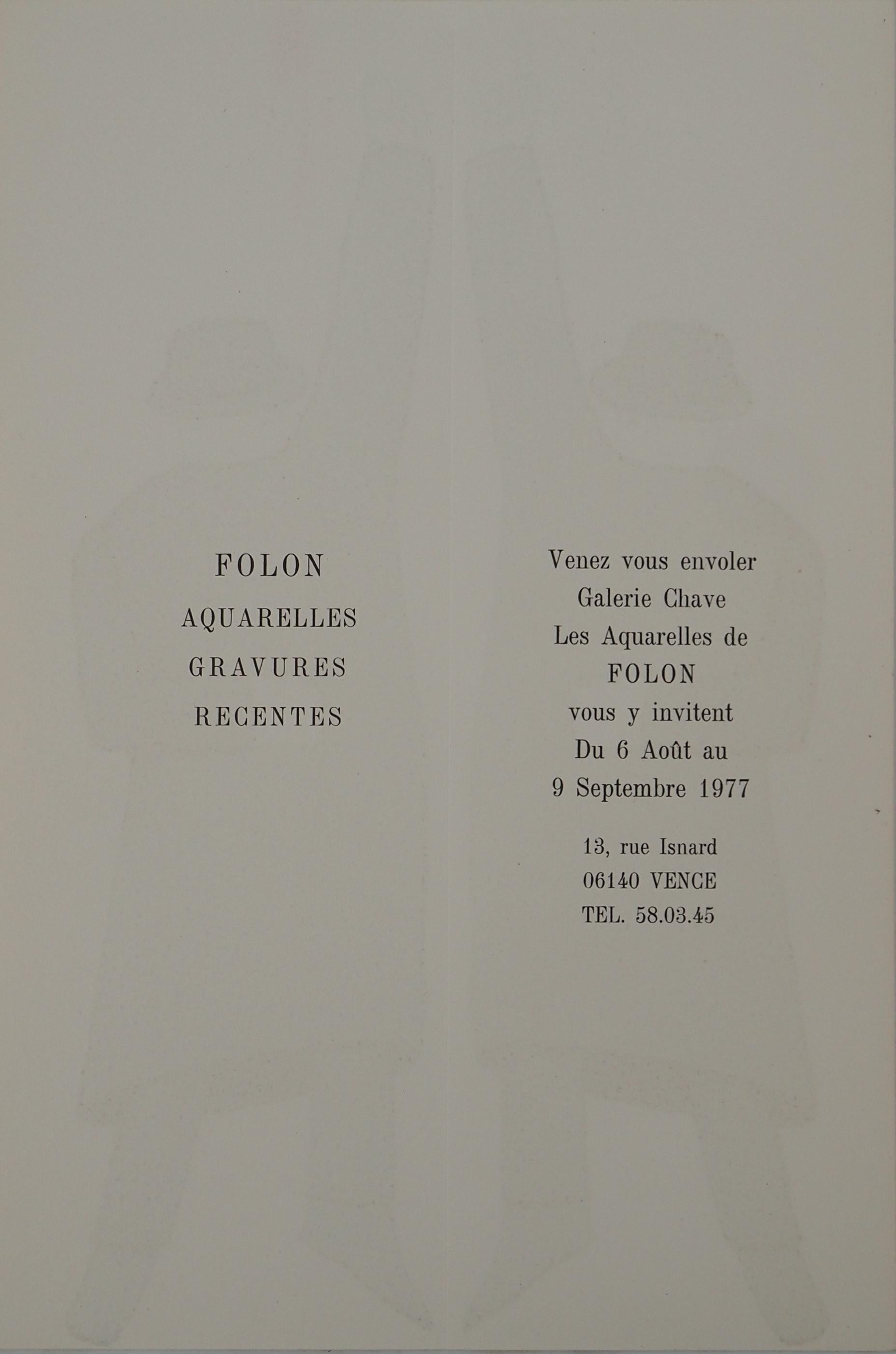 Gemelos : Hombres en un espejo - Grabado : Tarjeta de felicitación para Galerie Chave 1977 en venta 1