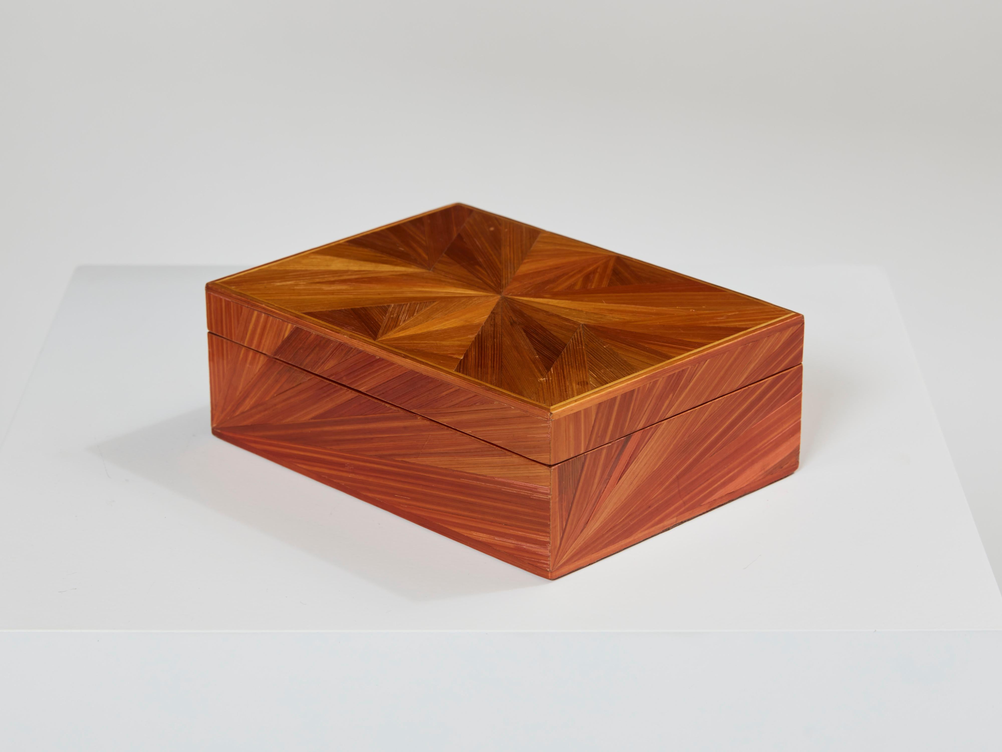 French Jean-Michel Franck Straw Marquetry Box, 1930 For Sale