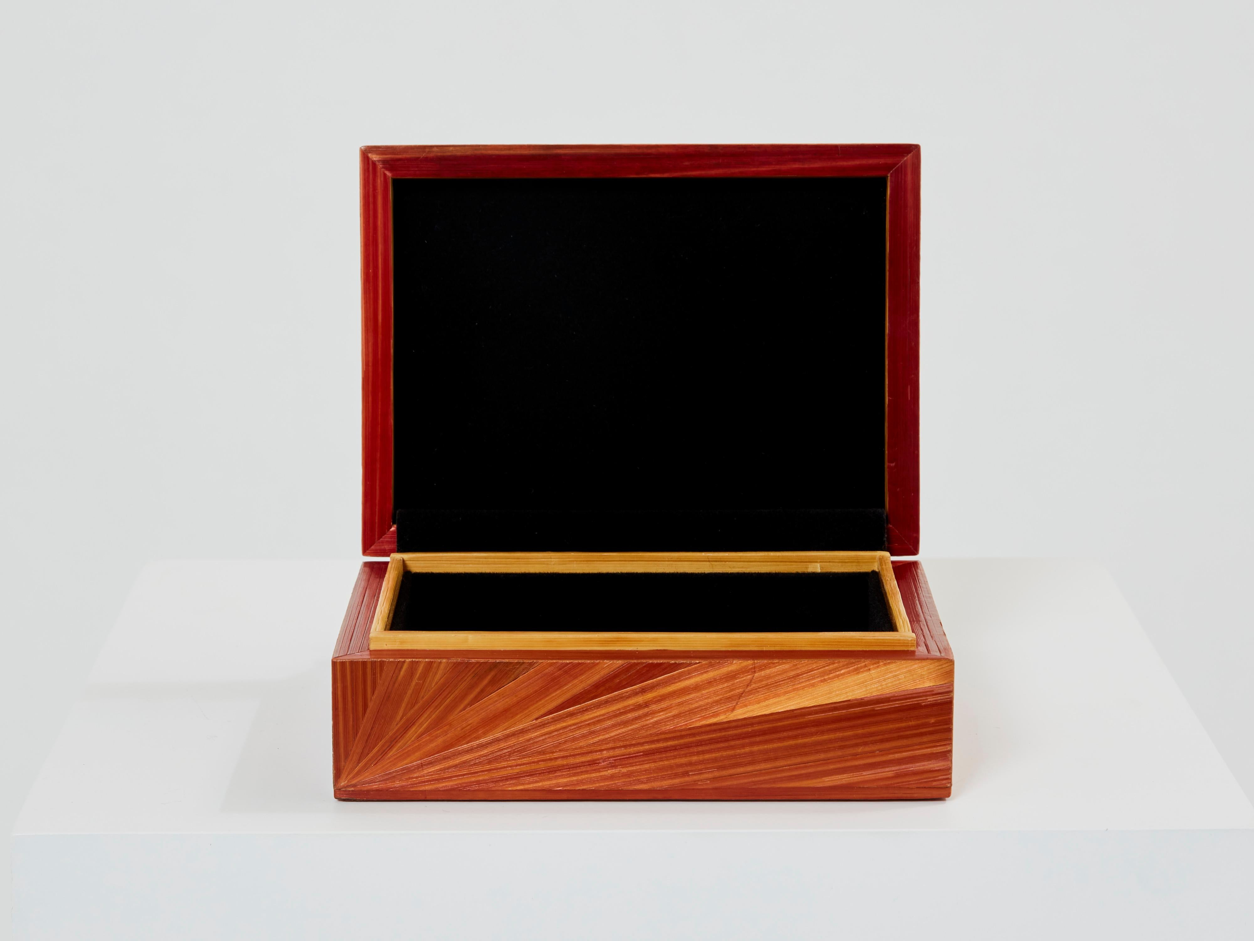 Jean-Michel Franck Straw Marquetry Box, 1930 In Good Condition For Sale In Paris, IDF
