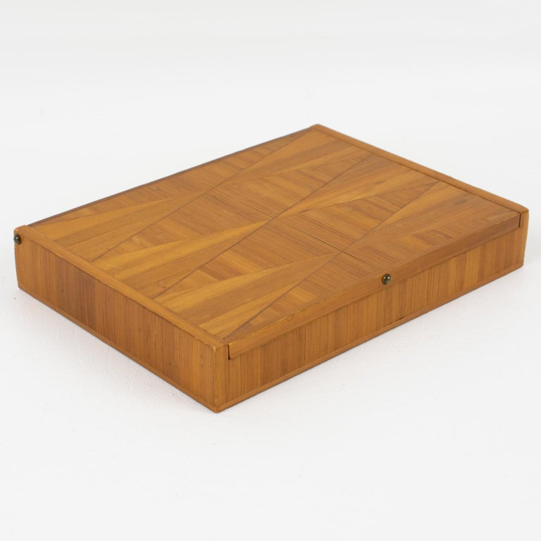 French Jean Michel Frank Large Straw Marquetry Decorative Box, 1930s For Sale