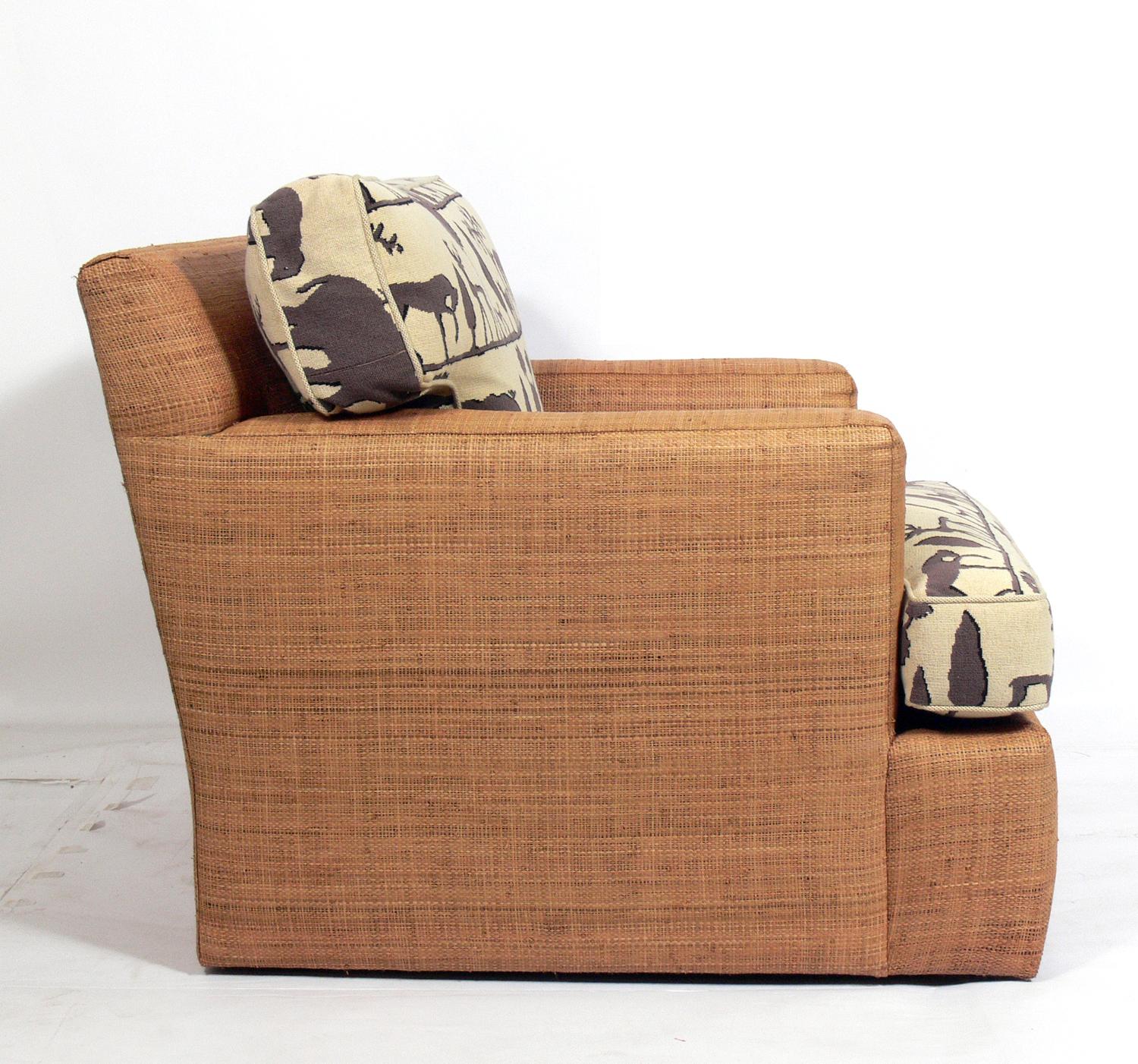 Art Deco Style of Jean Michel Frank Design Lounge Chairs with Giacometti Fabric