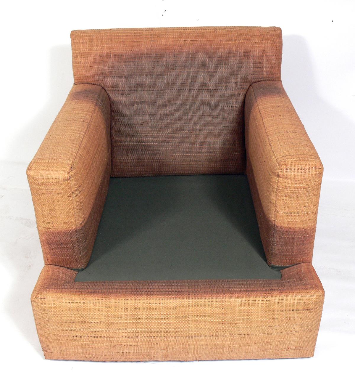 Upholstery Style of Jean Michel Frank Design Lounge Chairs with Giacometti Fabric