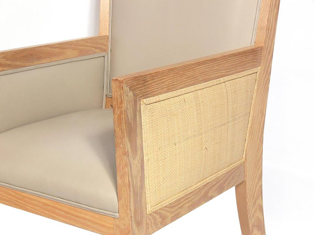 Jean Michel Frank Design Pair of Limed Oak and Caned Chairs Art Deco Style In Good Condition For Sale In Atlanta, GA