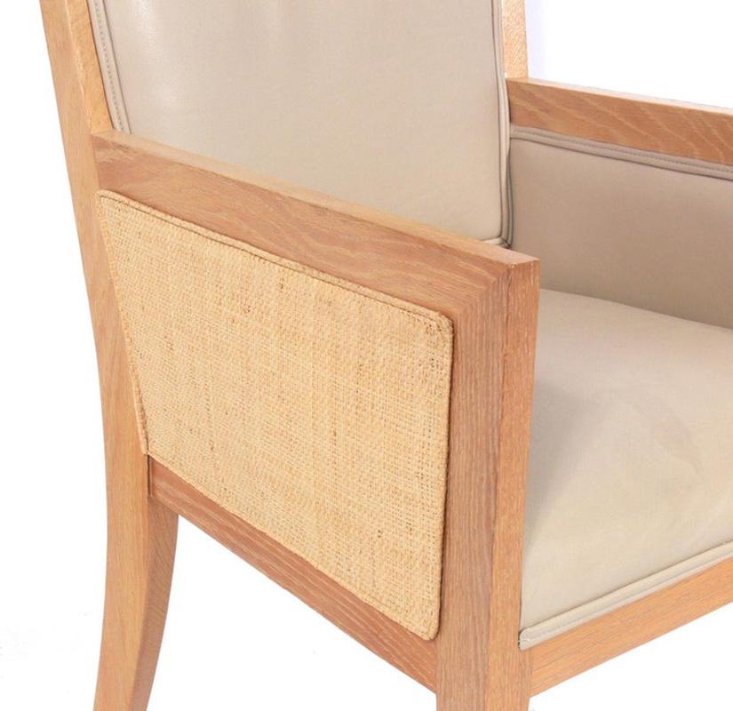 Late 20th Century Jean Michel Frank Design Pair of Limed Oak and Caned Chairs Art Deco Style For Sale