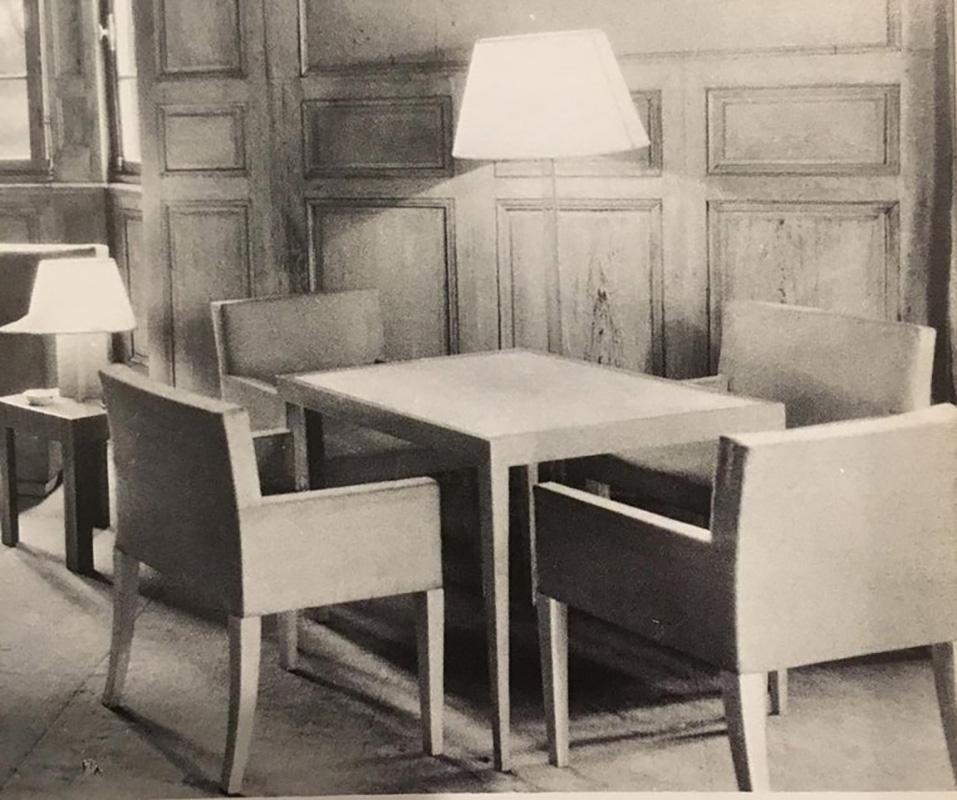 Leather Jean Michel Frank Design Pair of Limed Oak and Caned Chairs Art Deco Style For Sale