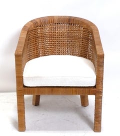 Jean Michel Frank Design Rattan Chair New Ivory Boucle Fabric Art Deco Style