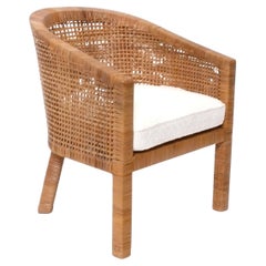 Jean Michel Frank Design Rattan Chair New Ivory Boucle Fabric Art Deco Style
