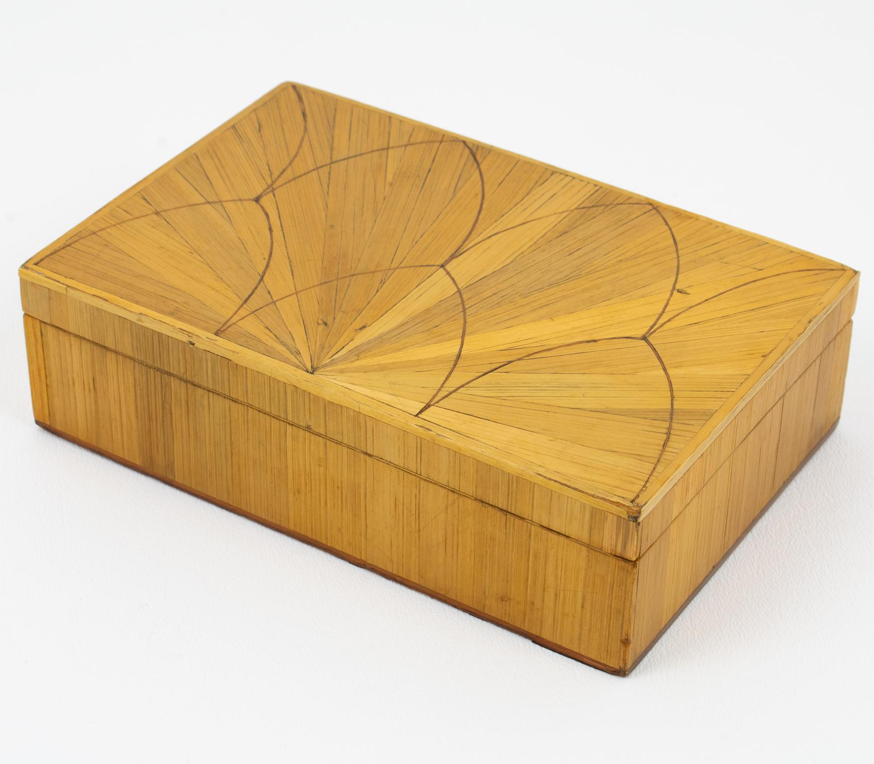 Jean Michel Frank Geometric Straw Marquetry Box, France circa 1930 For Sale 4