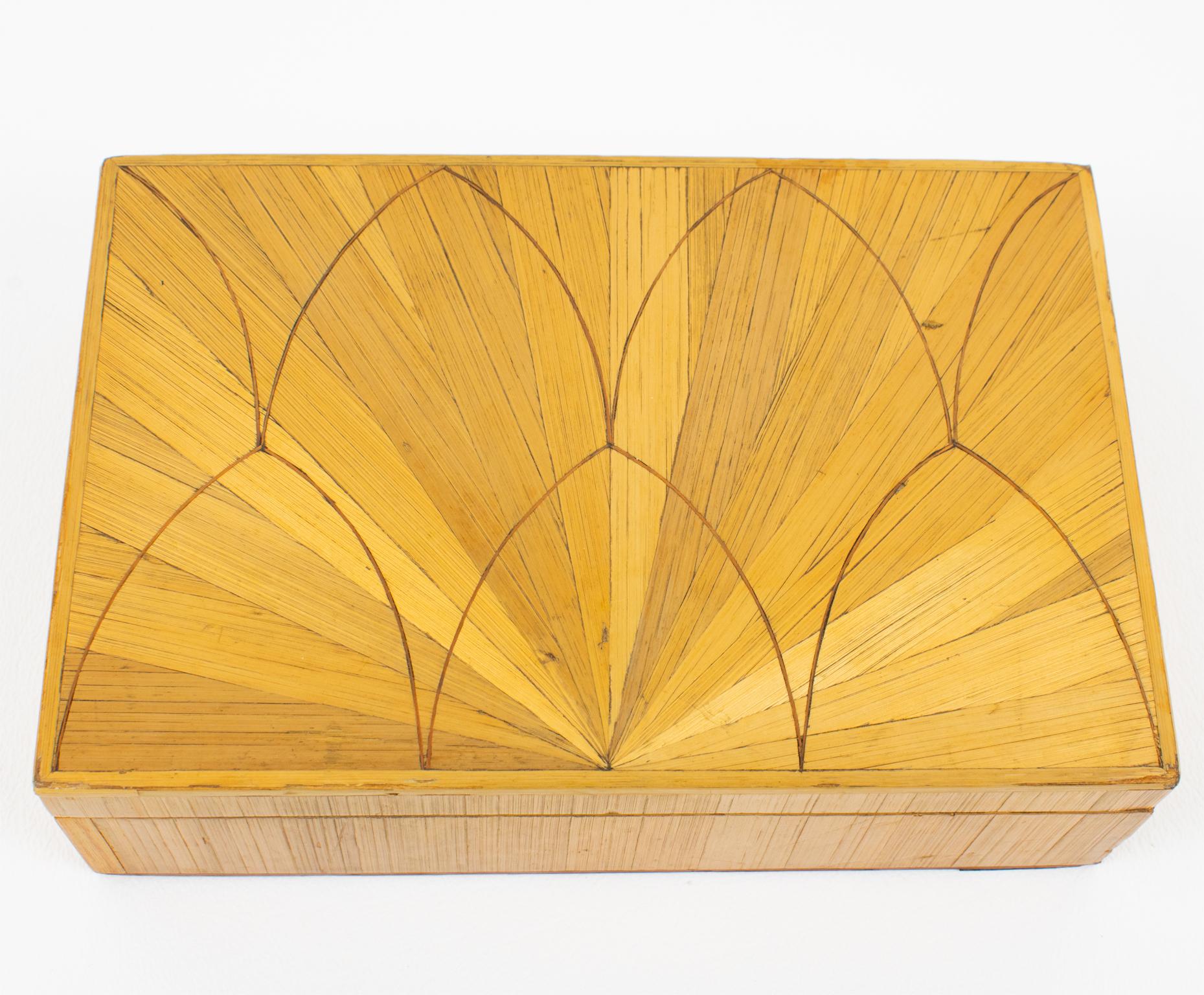 Jean Michel Frank Geometric Straw Marquetry Box, France circa 1930 For Sale 5