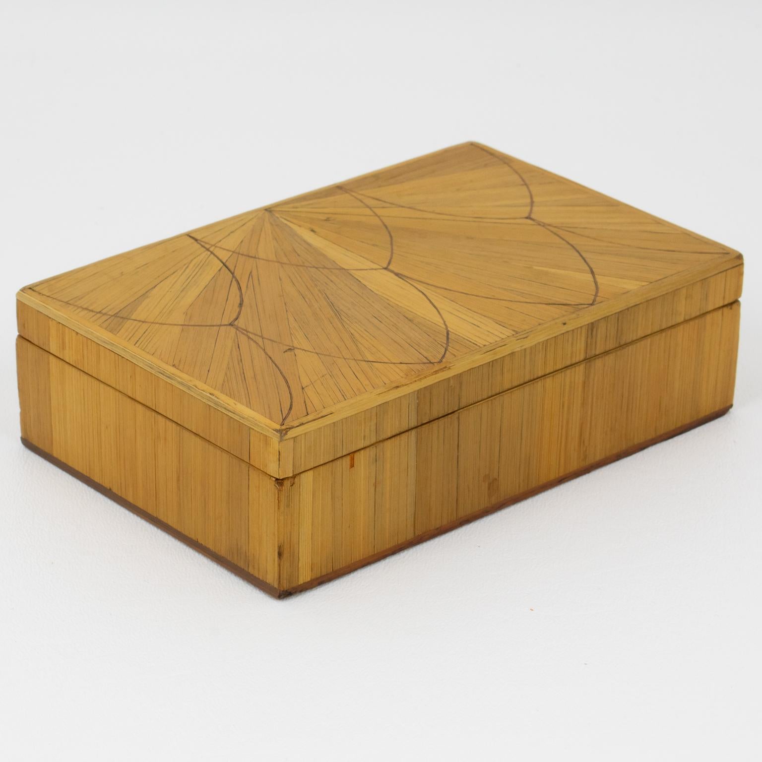 Art Deco Jean Michel Frank Geometric Straw Marquetry Box, France circa 1930 For Sale