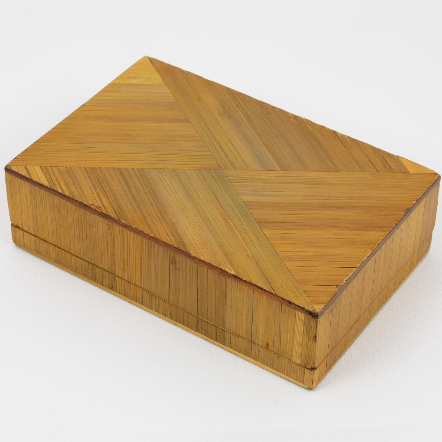 Mid-20th Century Jean Michel Frank Geometric Straw Marquetry Box, France circa 1930 For Sale