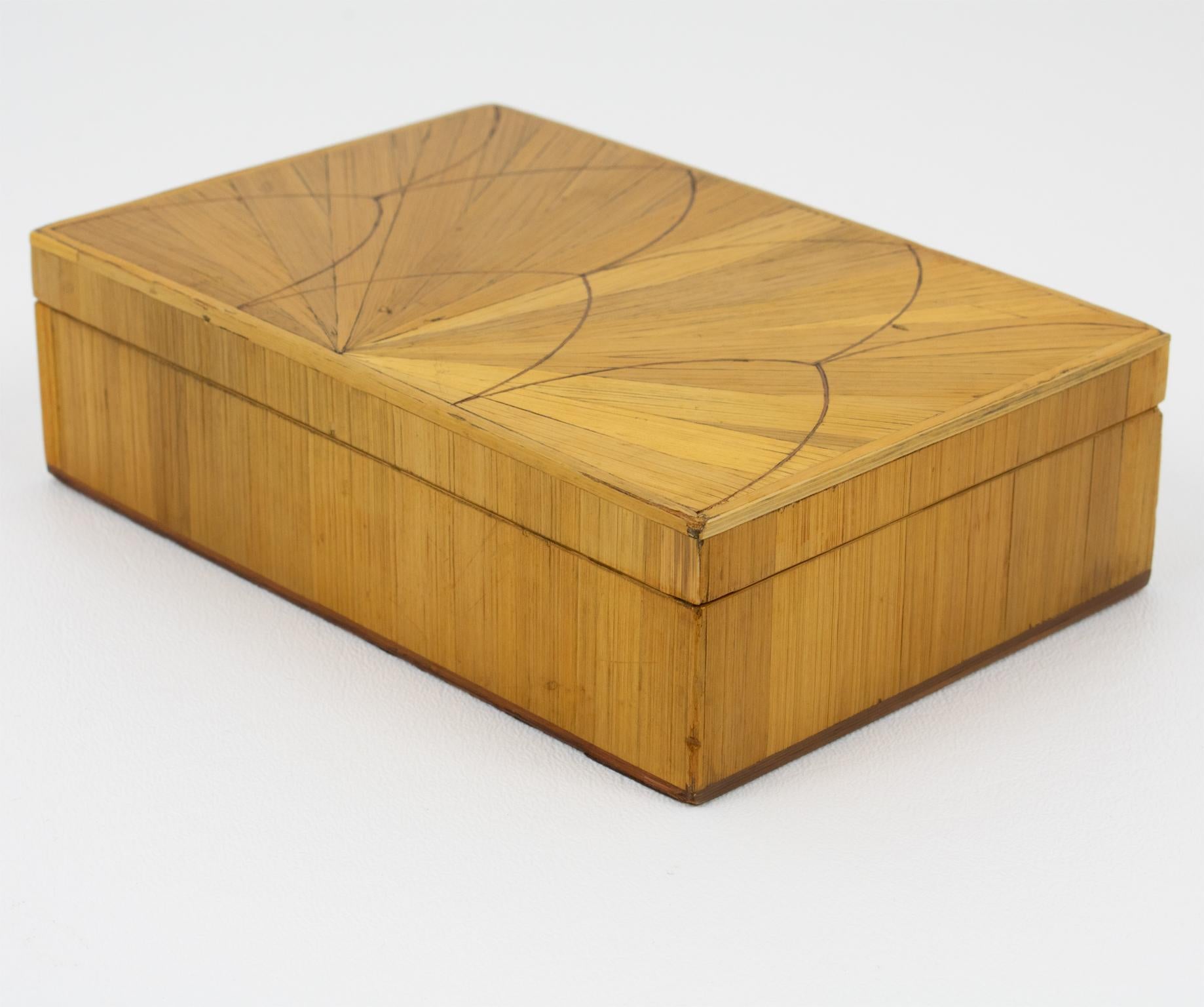 Jean Michel Frank Geometric Straw Marquetry Box, France circa 1930 For Sale 1