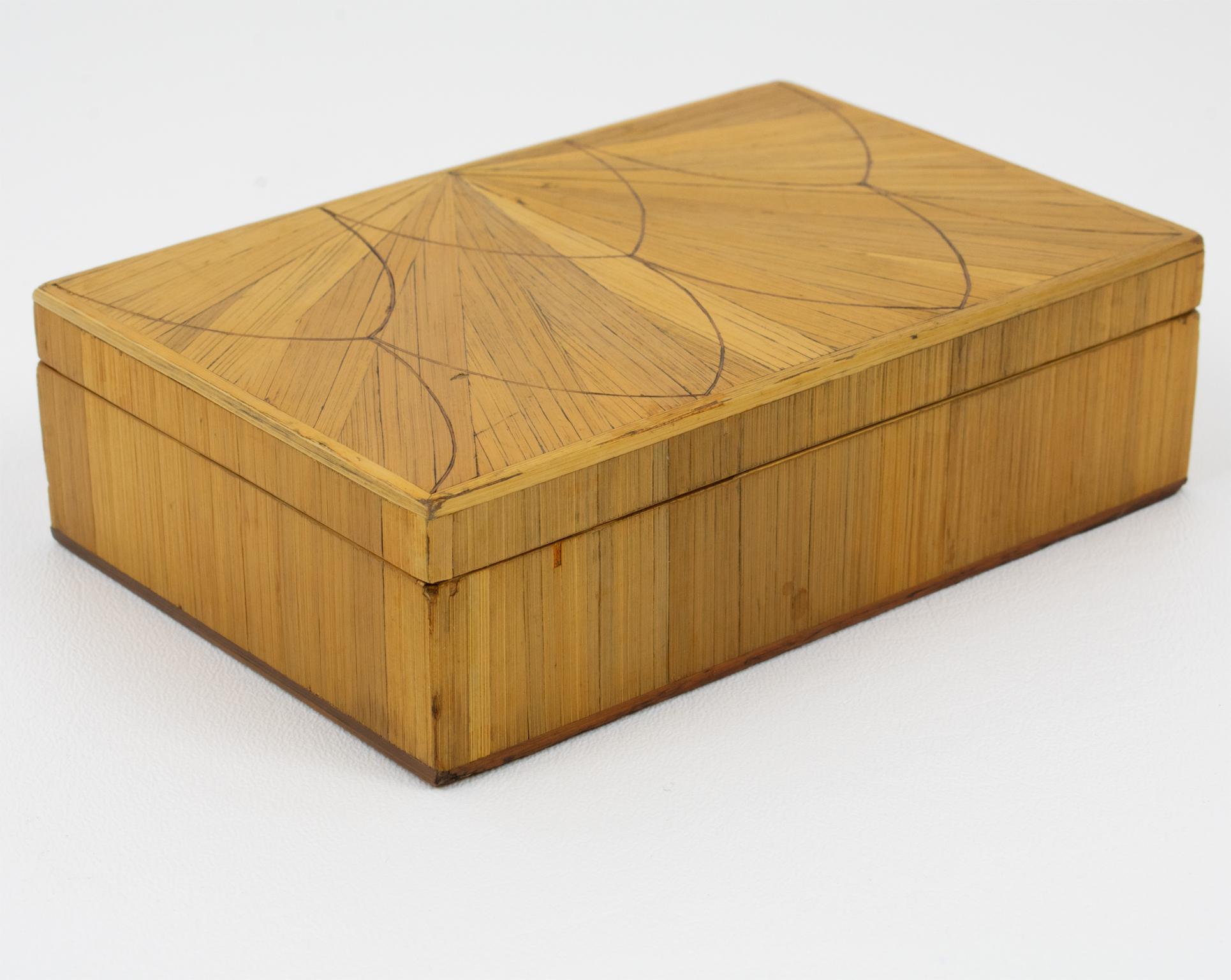 Jean Michel Frank Geometric Straw Marquetry Box, France circa 1930 For Sale 2