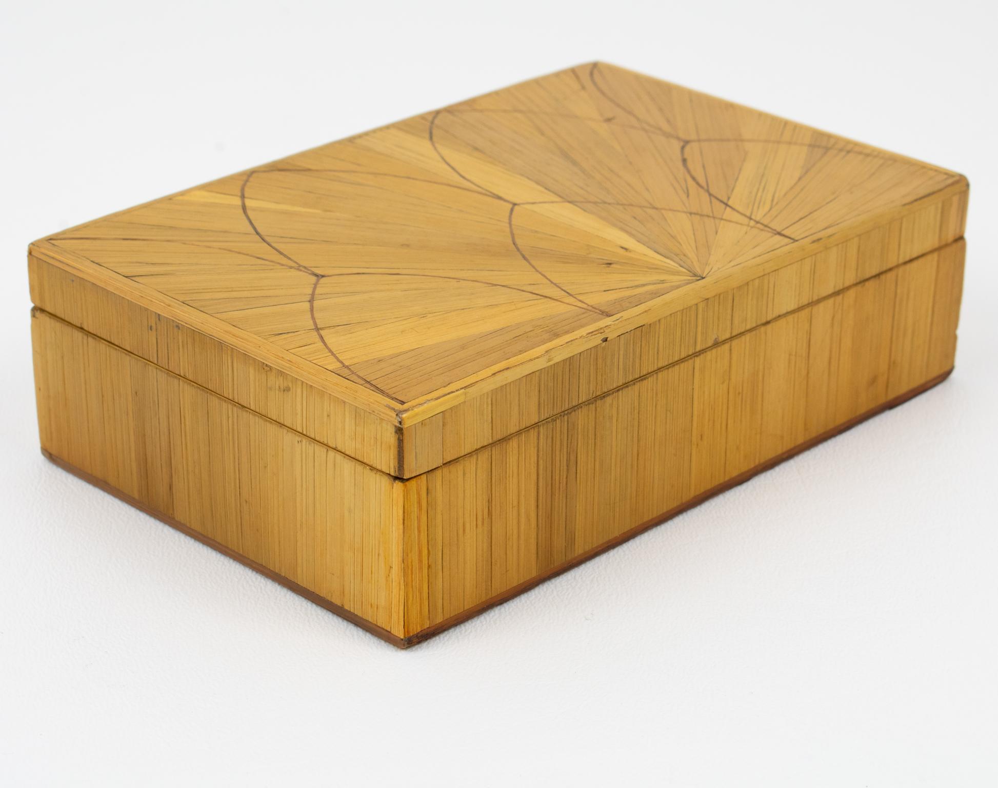 Jean Michel Frank Geometric Straw Marquetry Box, France circa 1930 For Sale 3