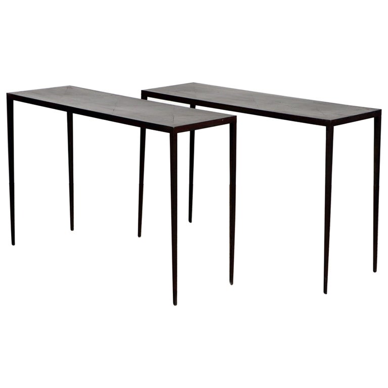 Iron Console Tables in the style of Jean Michel Frank  For Sale