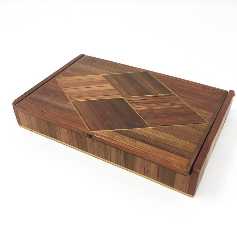Jean Michel Frank Large Straw French Marquetry Box, 1930s Art Decó en venta