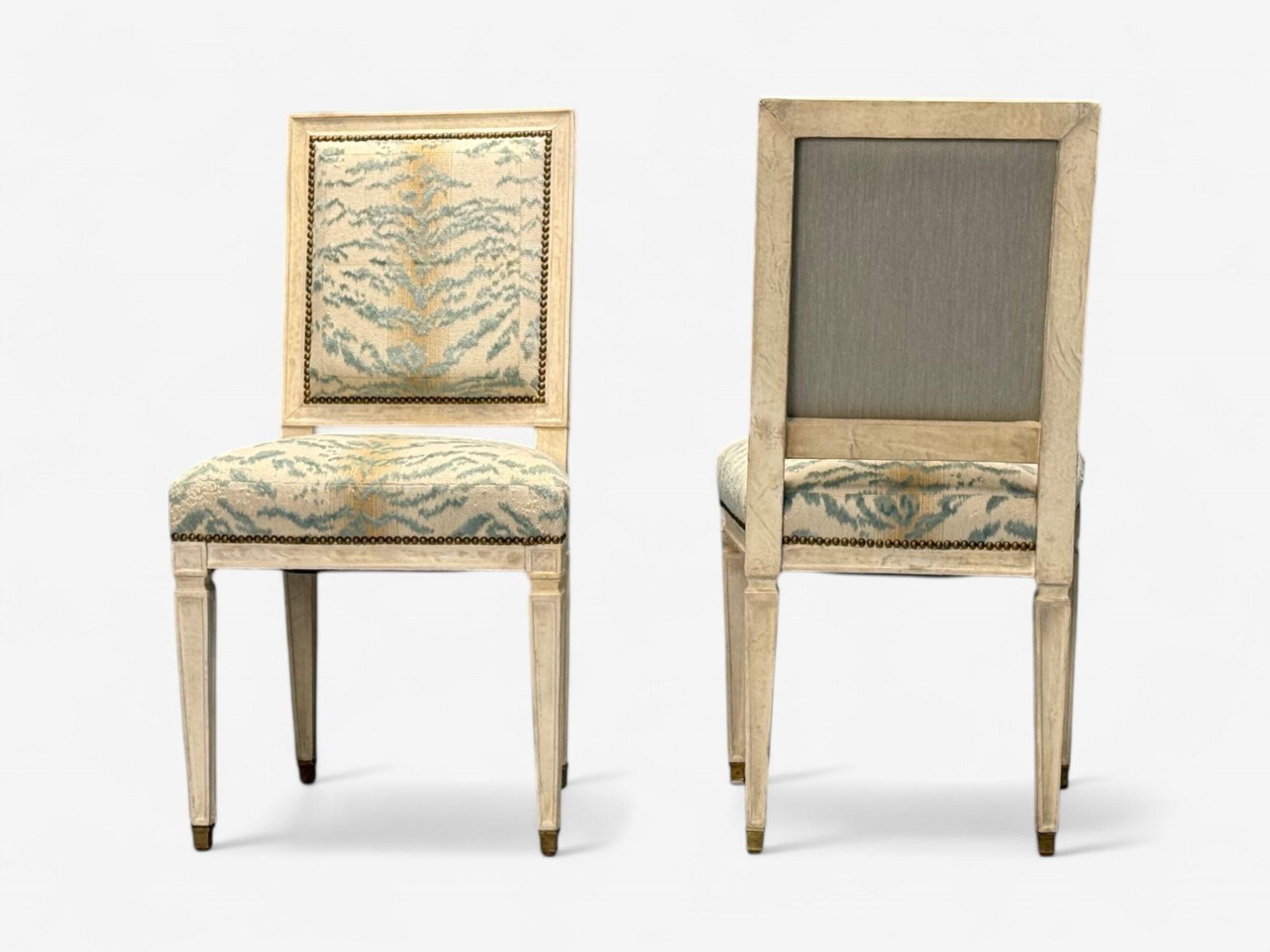 Stamped Jean-Michel Frank, Louis XVI Style, Parchment, Six Dining Chairs, 1930s For Sale 4