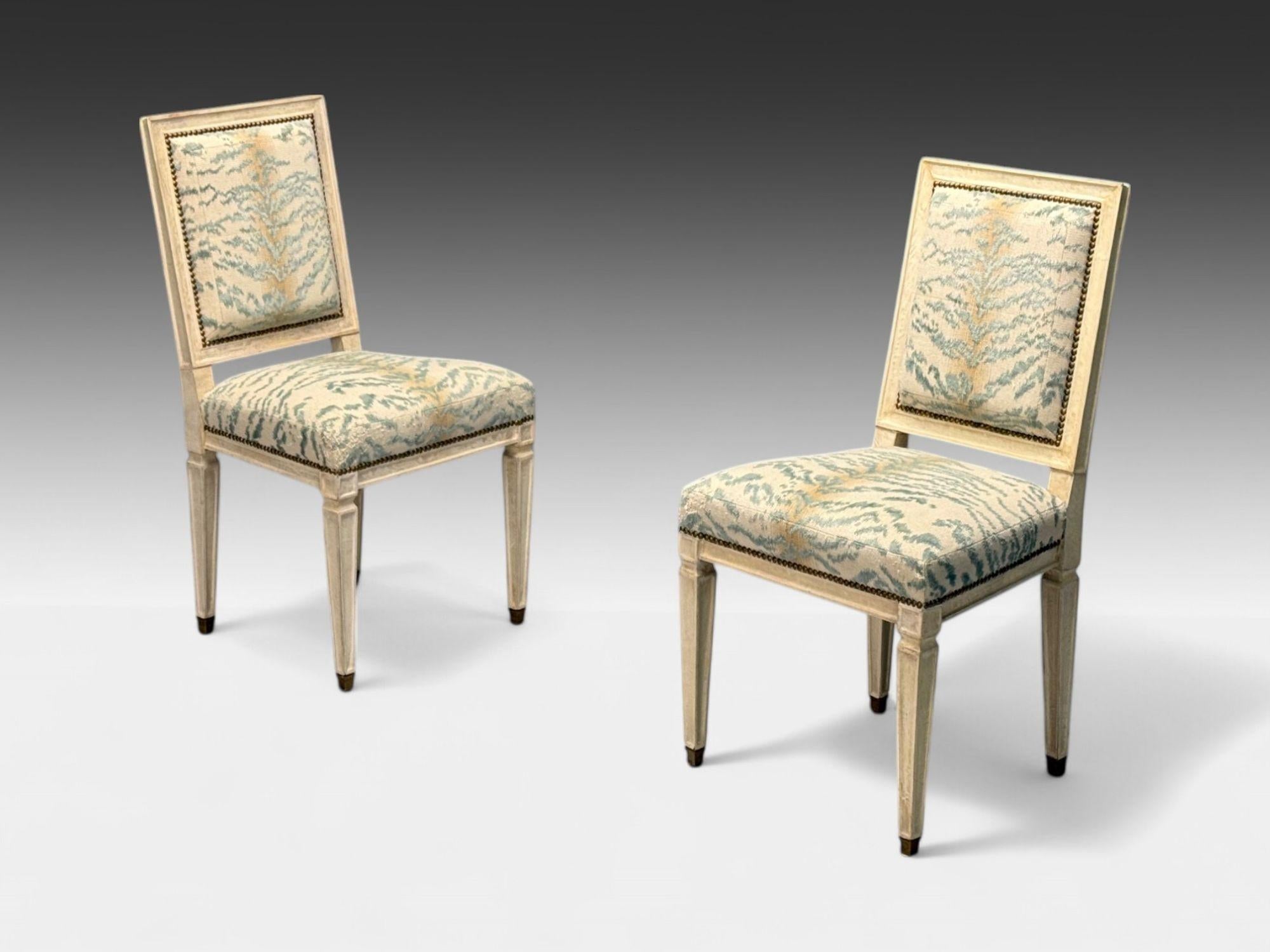 Stamped Jean-Michel Frank, Louis XVI Style, Parchment, Six Dining Chairs, 1930s In Distressed Condition For Sale In Manhasset, NY