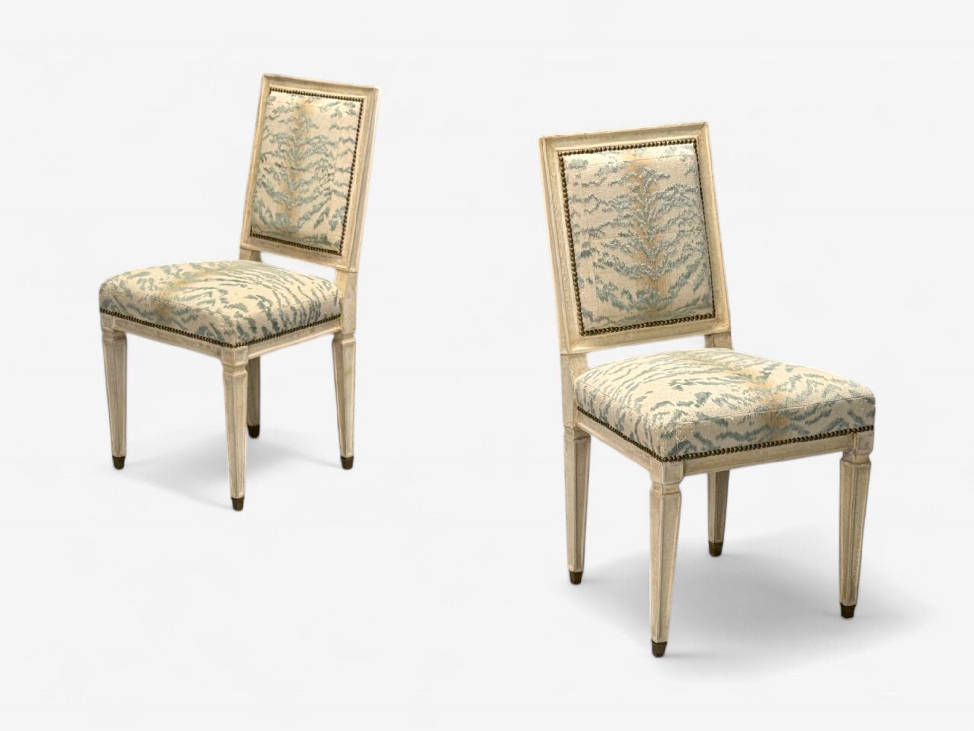 Mid-20th Century Stamped Jean-Michel Frank, Louis XVI Style, Parchment, Six Dining Chairs, 1930s For Sale