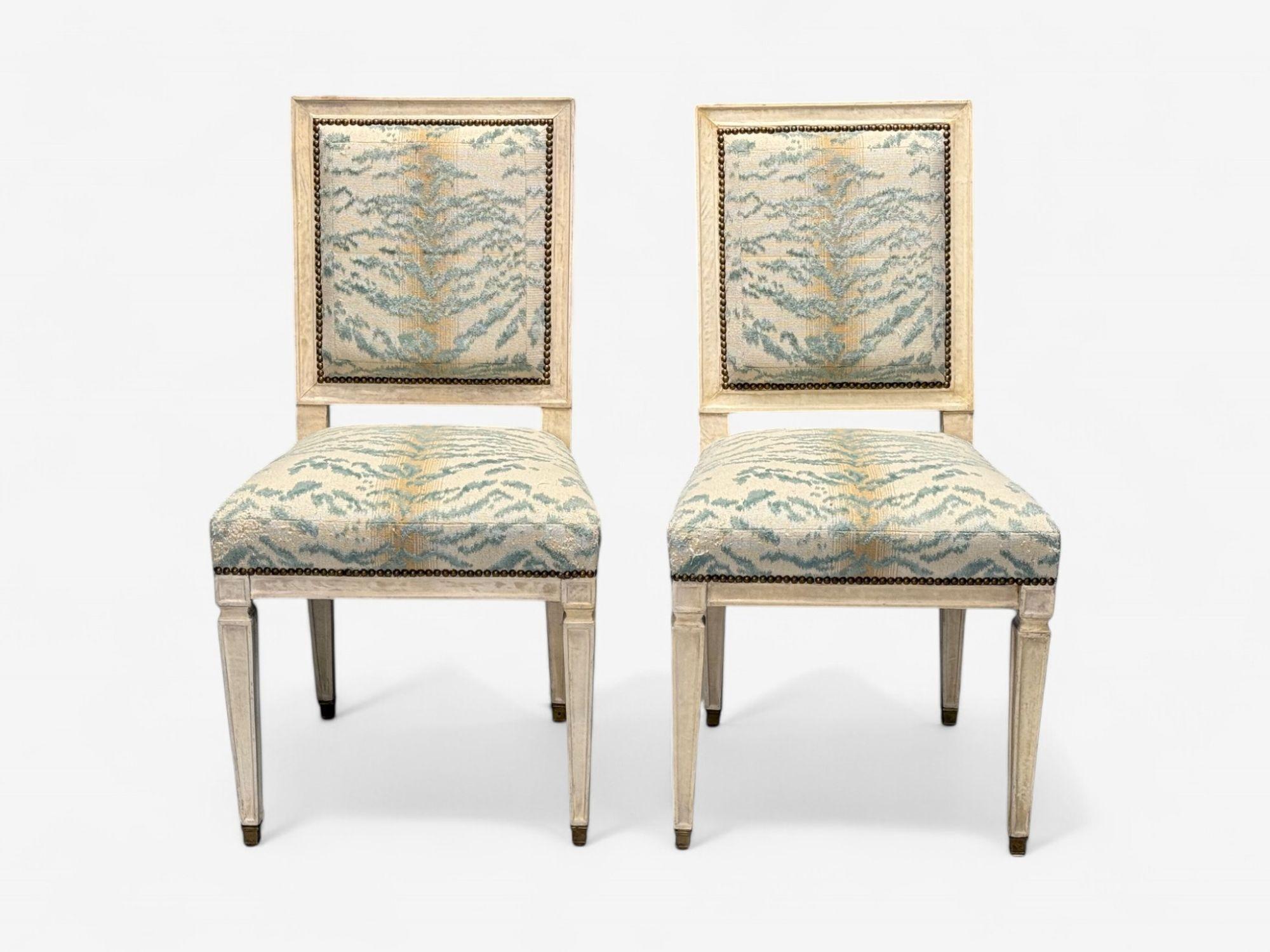 Stamped Jean-Michel Frank, Louis XVI Style, Parchment, Six Dining Chairs, 1930s For Sale 2