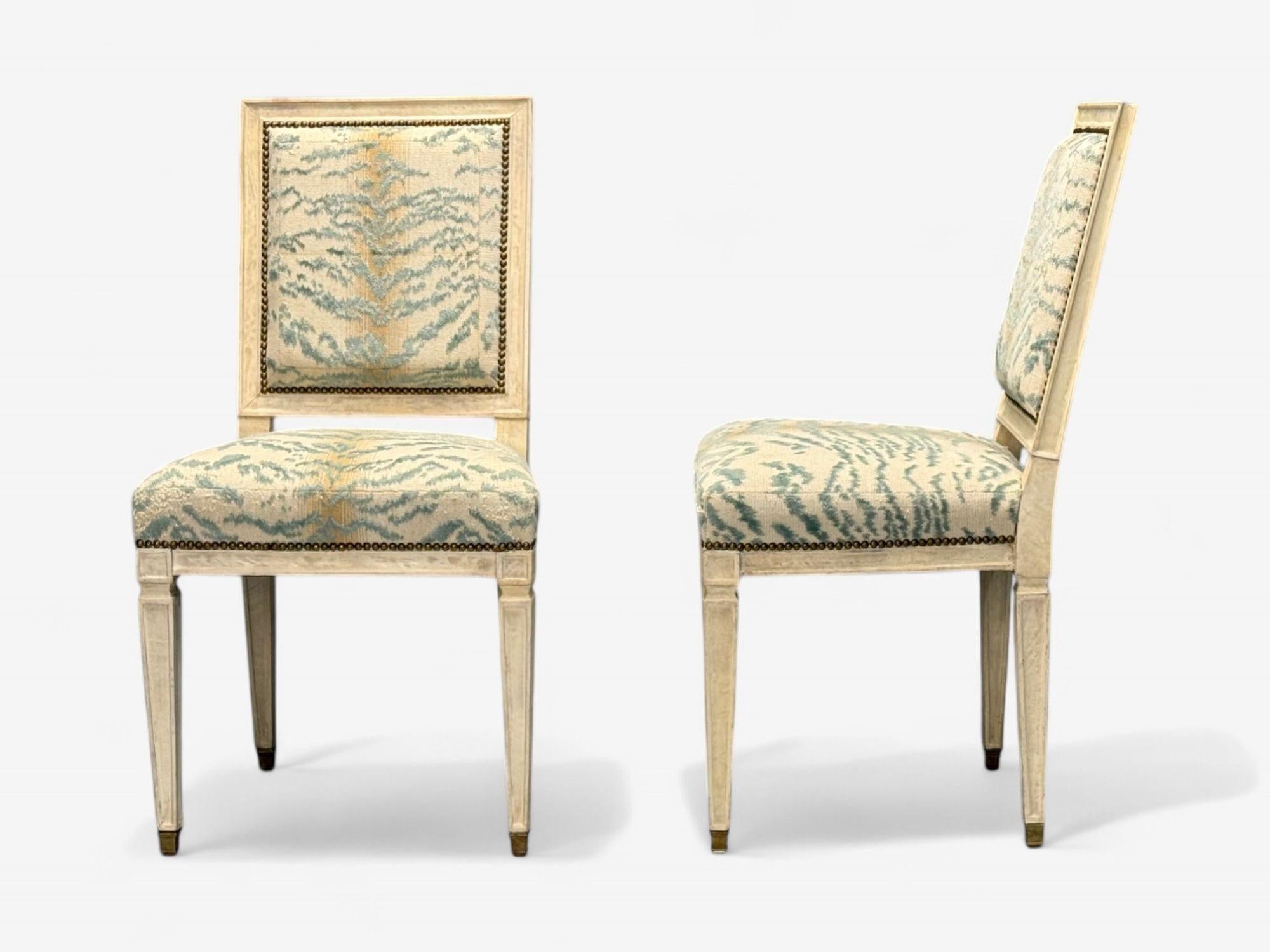 Stamped Jean-Michel Frank, Louis XVI Style, Parchment, Six Dining Chairs, 1930s For Sale 3
