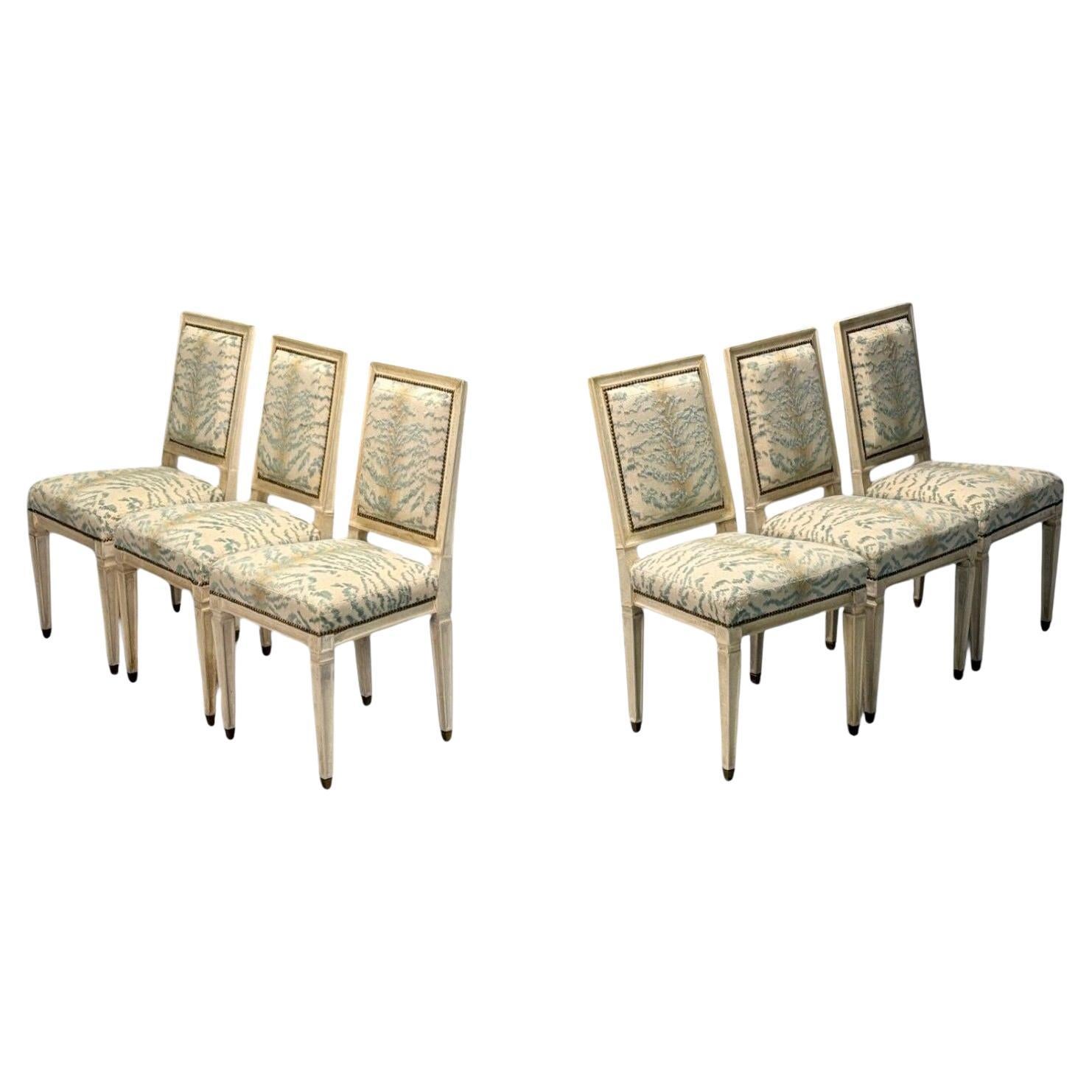 Stamped Jean-Michel Frank, Louis XVI Style, Parchment, Six Dining Chairs, 1930s