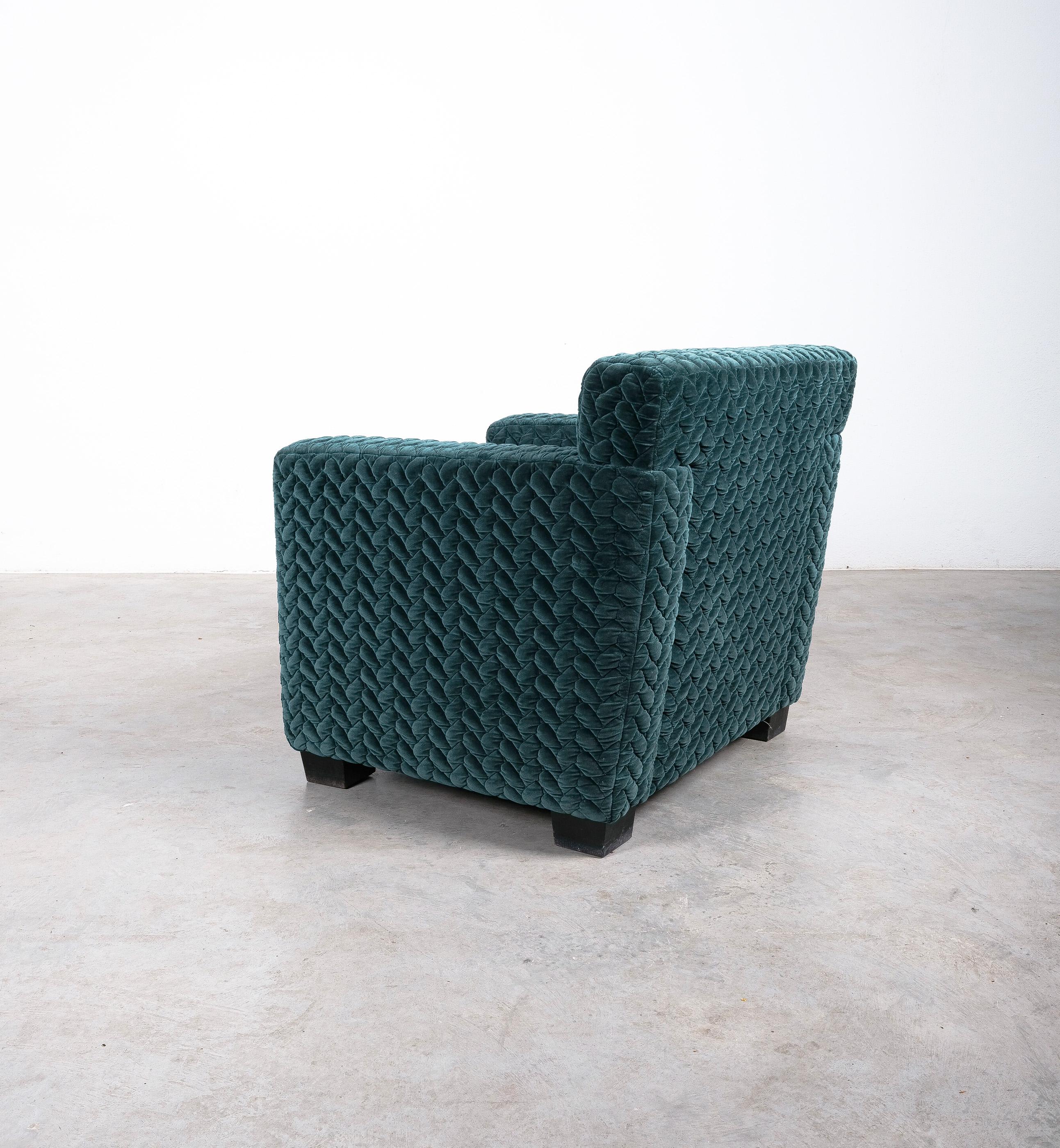 Leather Jean Michel Frank Lounge Armchair and Ottoman Velvet, Designed 1932