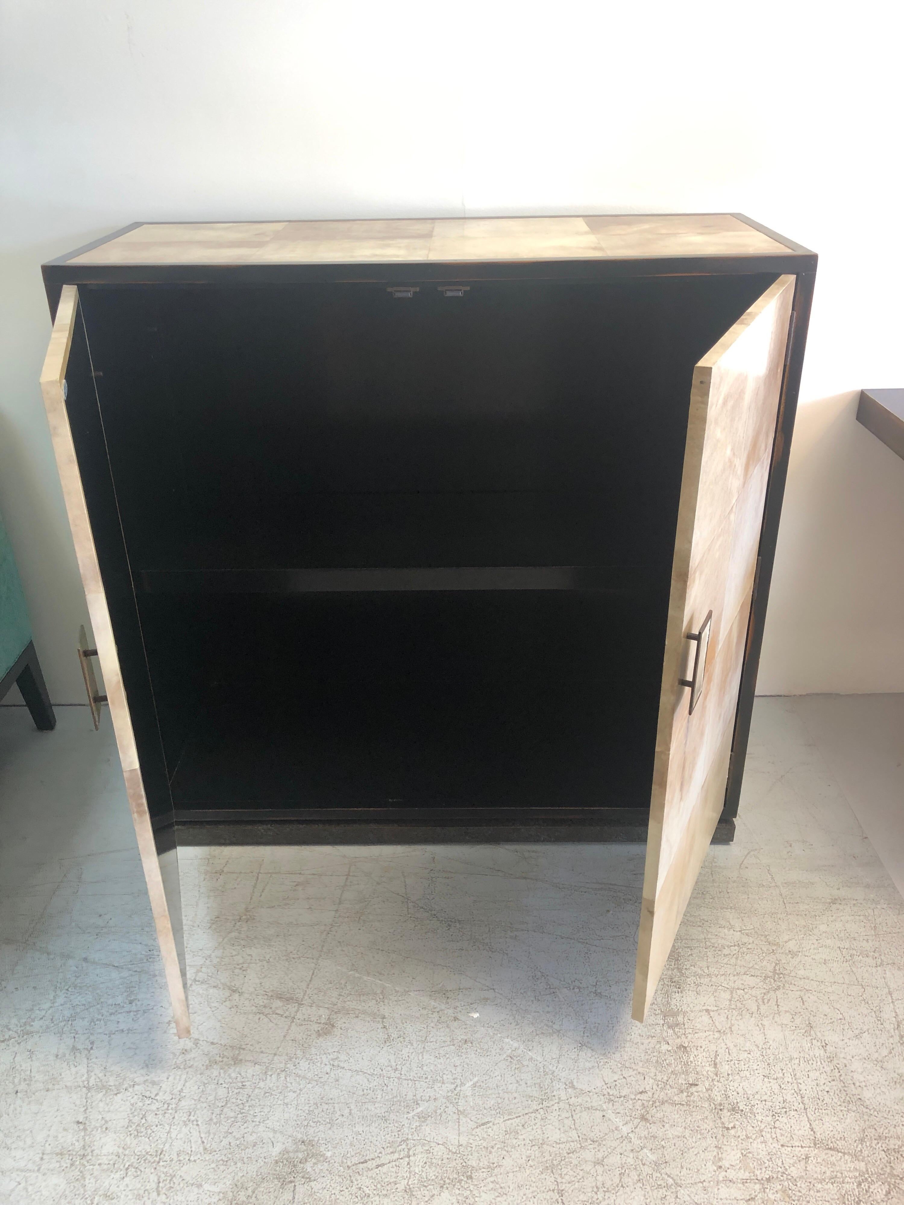 American Jean Michel Frank Style Bar Cabinet Console with Goatskin Decoration