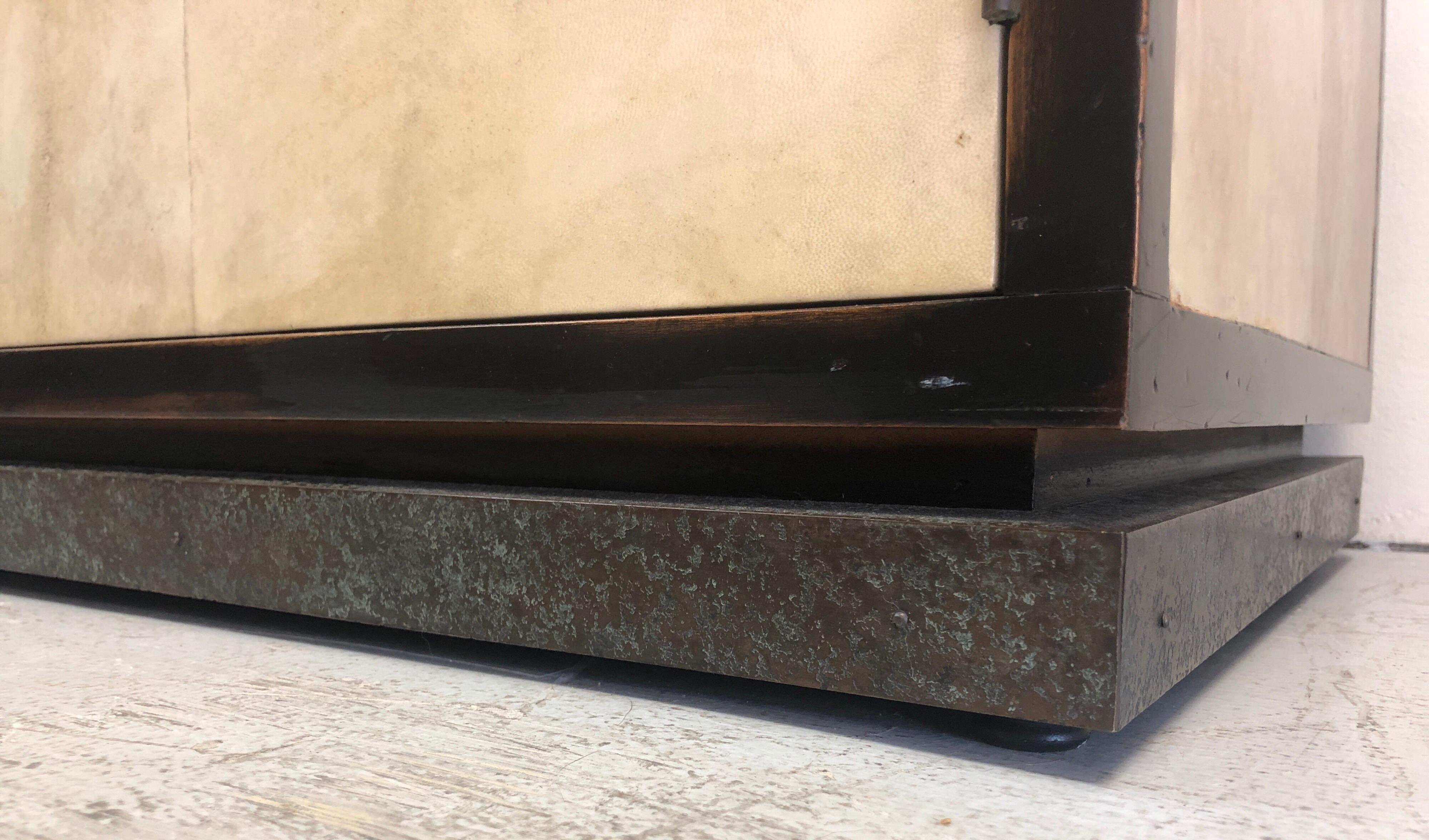 Late 20th Century Jean Michel Frank Style Bar Cabinet Console with Goatskin Decoration