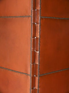 Jean Michel Frank Style Cognac Leather Folding Screen Room Divider Art Deco 73”h