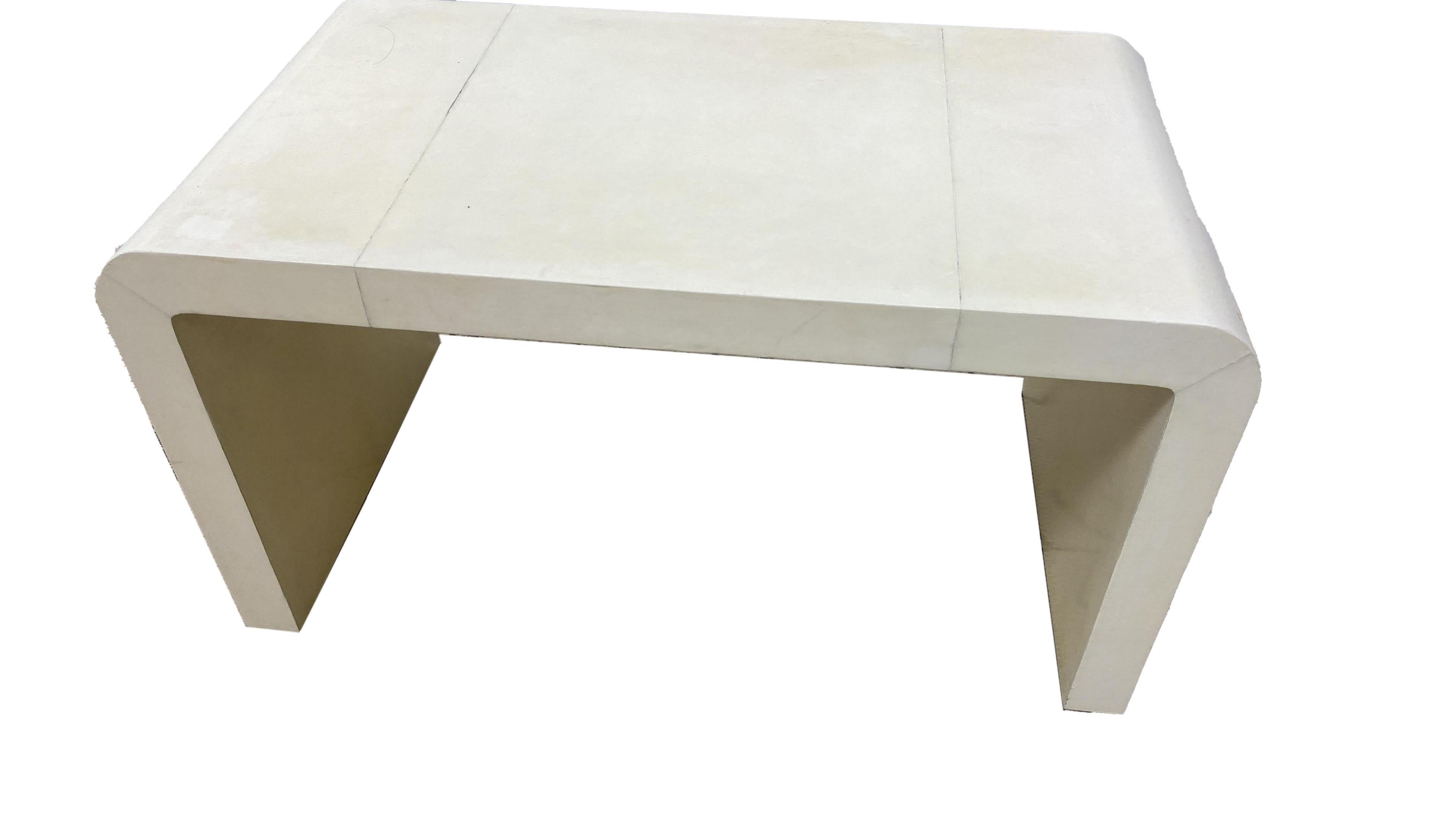 French Jean-Michel Frank Style Goatskin Parchment Waterfall Side Table