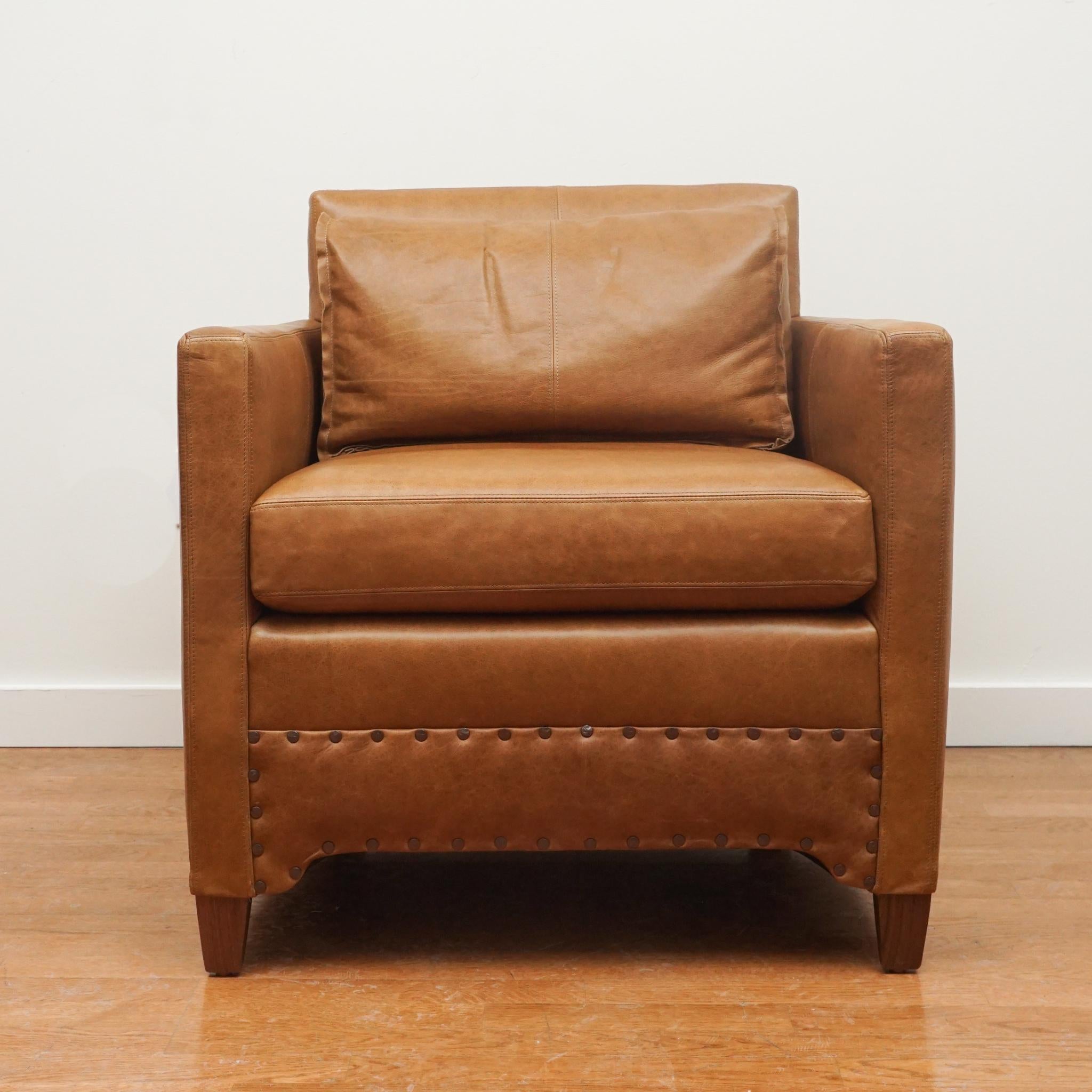 Jean-Michel Frank Style Leather Armchair In Good Condition For Sale In Hudson, NY