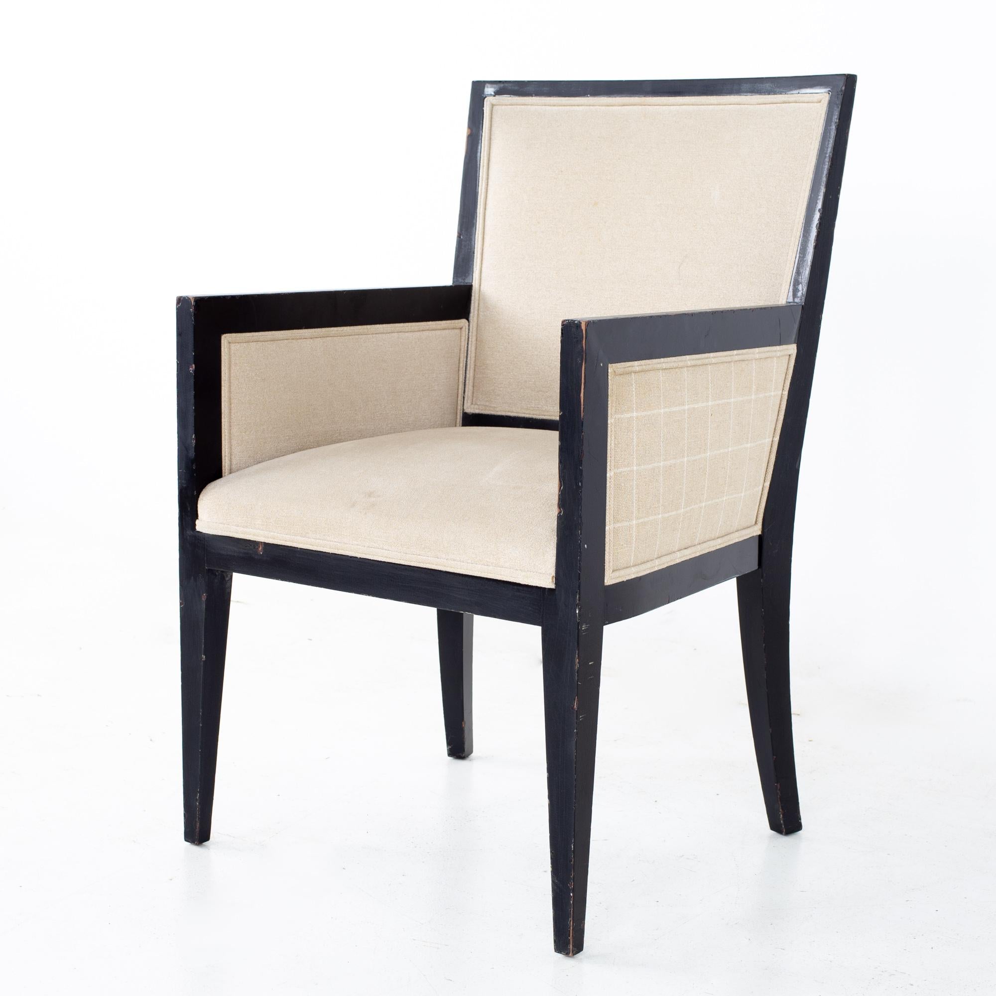American Jean Michel Frank Style Mattaliano MCM Ebonized Mahogany Dining Chairs, Set 7