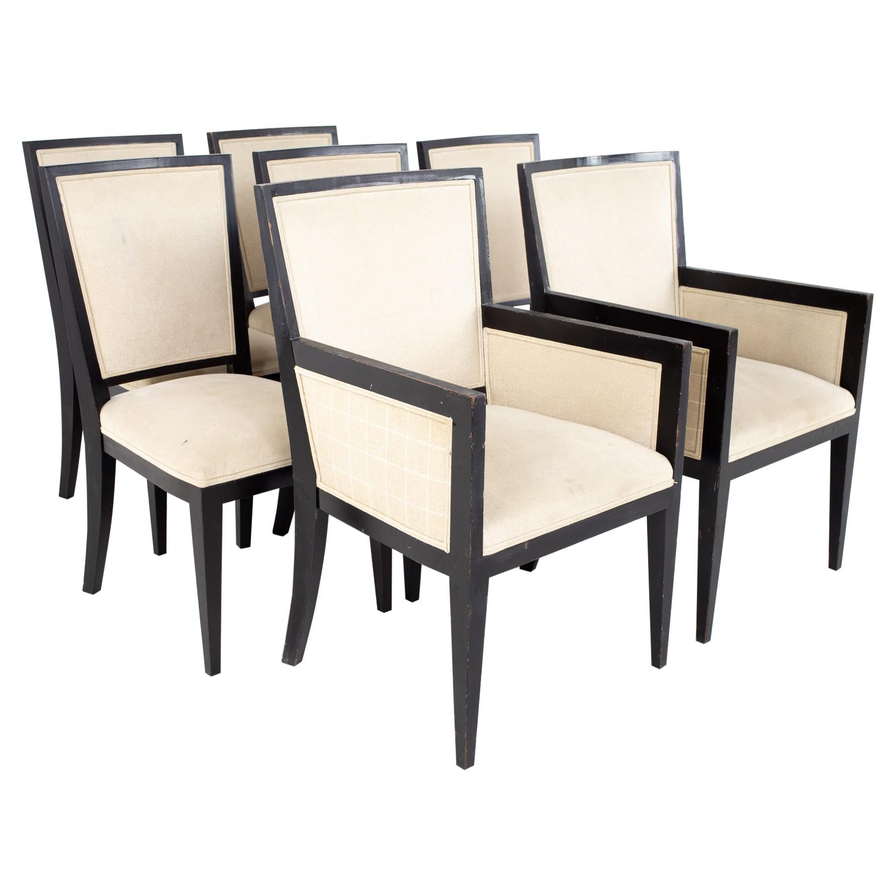 Jean Michel Frank Style Mattaliano MCM Ebonized Mahogany Dining Chairs, Set 7