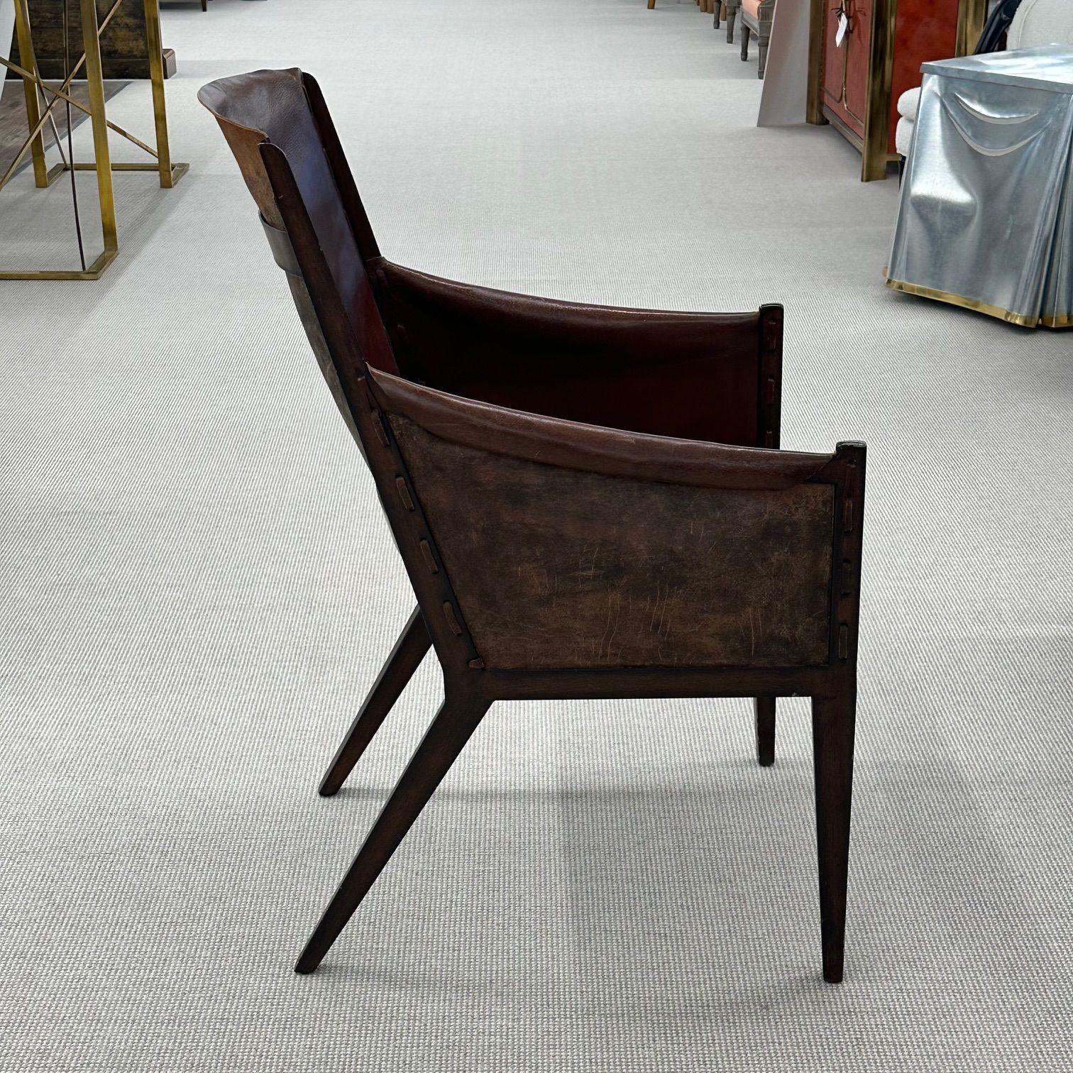 Jean-Michel Frank Style, Mid-Century Modern, Arm Chairs, Distressed Leather In Good Condition For Sale In Stamford, CT