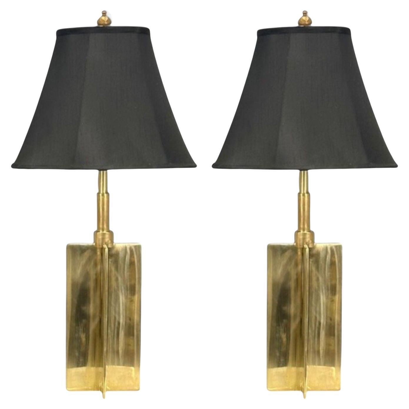 Jean Michel Frank Style, Mid-Century Modern, Bronze, Table Lamps, 1970s