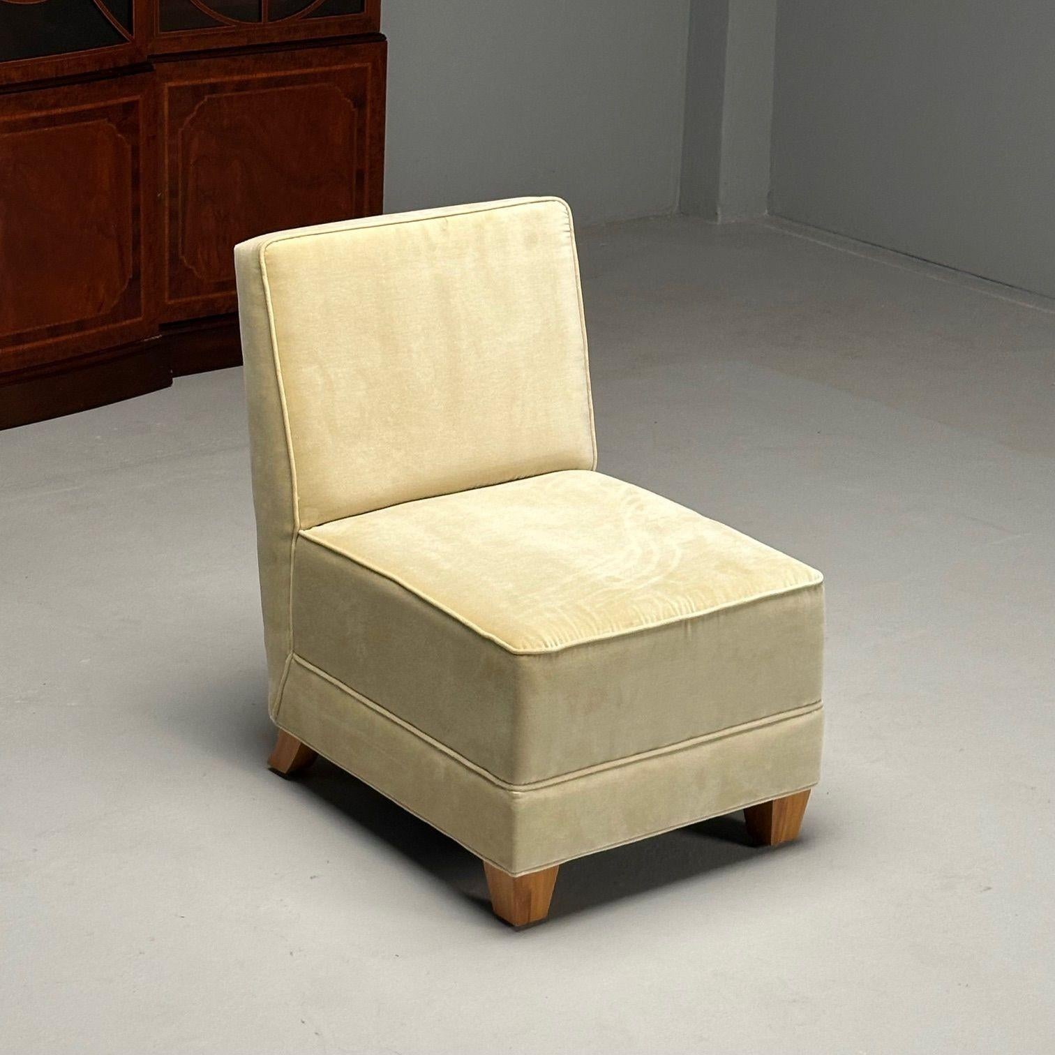 Contemporary Jean-Michel Frank Style, Mid-Century Modern, Slipper Chair, Beige Velvet, 2023