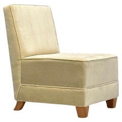 Jean-Michel Frank Style, Mid-Century Modern, Slipper Chair, Beige Velvet, 2023
